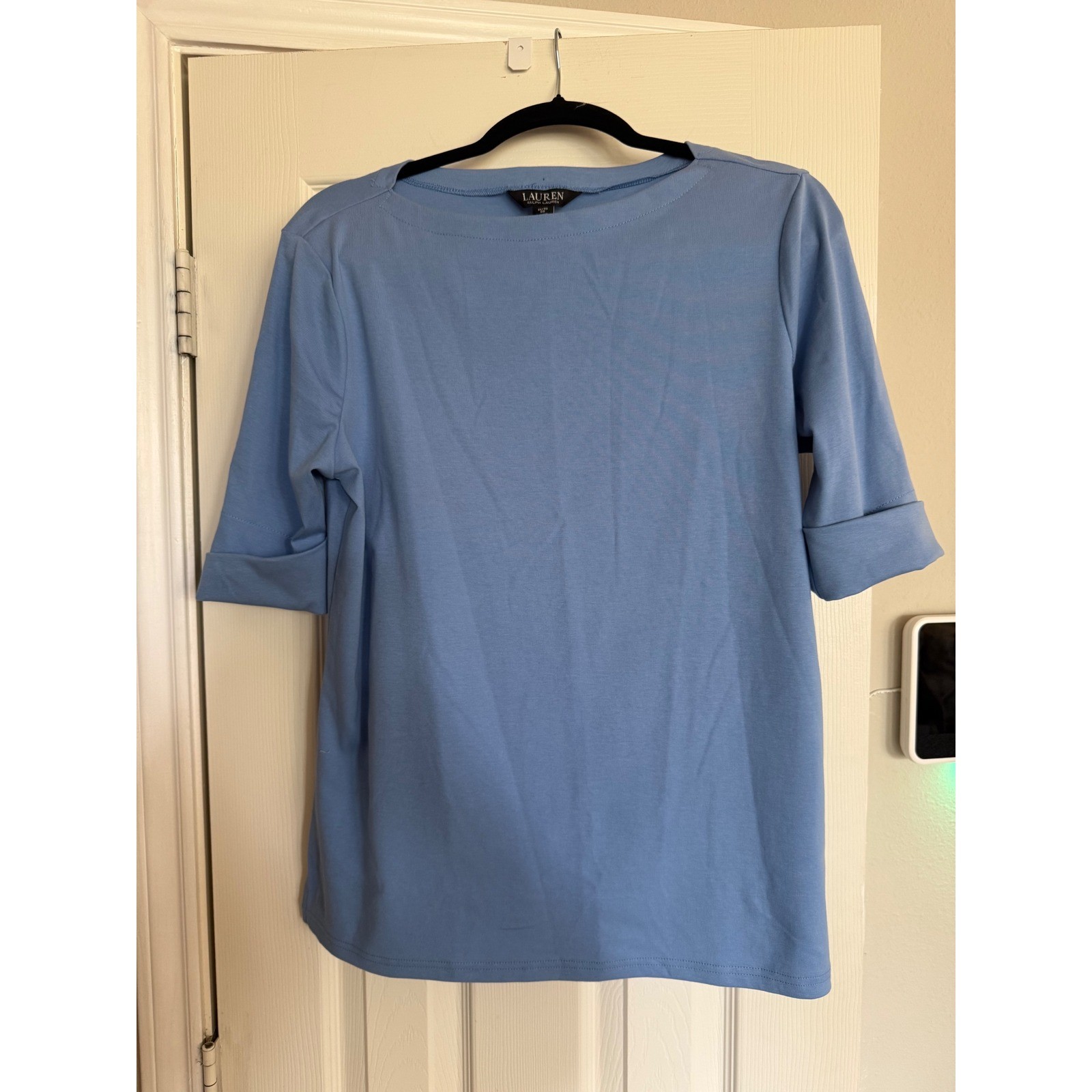 Lauren Ralph Lauren Woman Light Blue Boat Neck Elbow Sleeve Knit Top 1X NWT