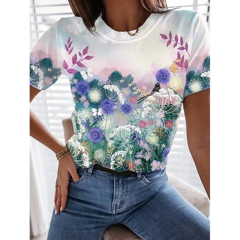 Womens Printing Ladies Blouse Tee Sleeve Short Summer Tops T-shirt Basic Casual