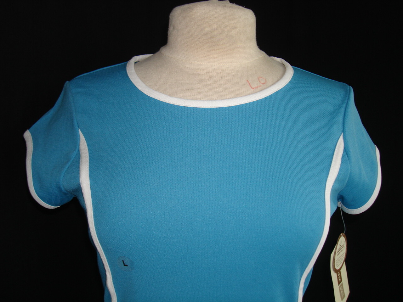 NWT ANTIGUA SPORT BLUE/WHITE 100% POLY S/S CREW NECK SHIRT WOMENS SIZE L