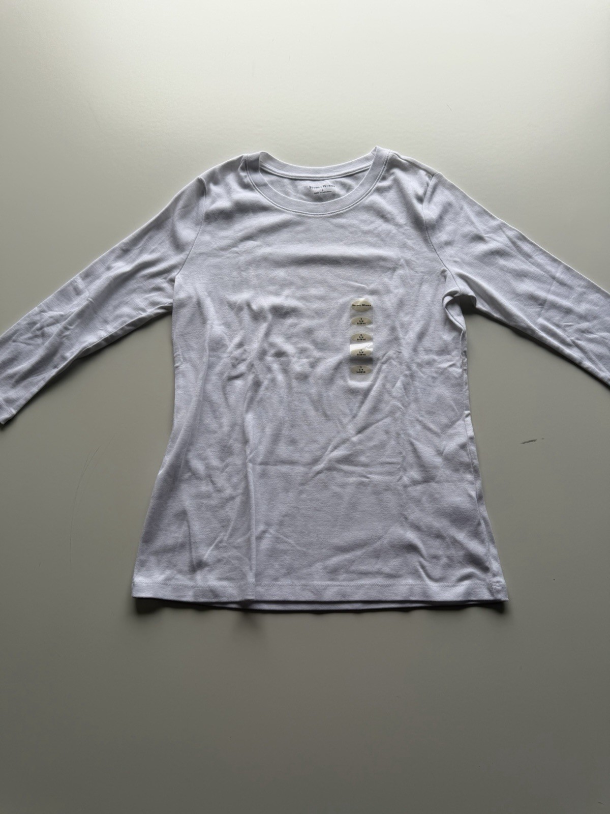 Studio Works Women’s White Knit Round Neck 3/4 Sleeve Pullover T-Shirt S