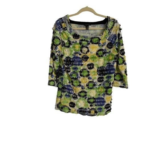 Nue Options Woman’s Multi Color Tiered Blouse 3/4 Sleeves Size M