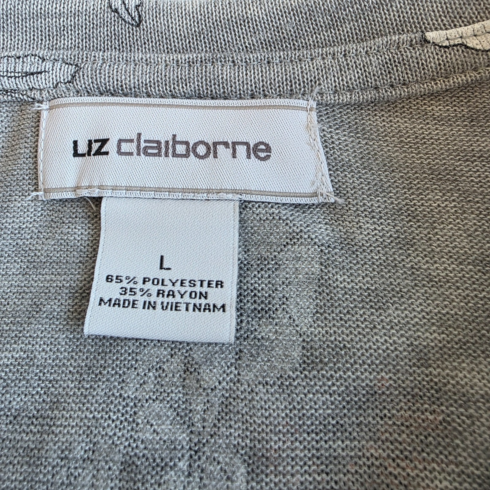 Liz Claiborne Women’s Large Gray Floral Belted Tunic Top 3/4 Sleeve Pockets
