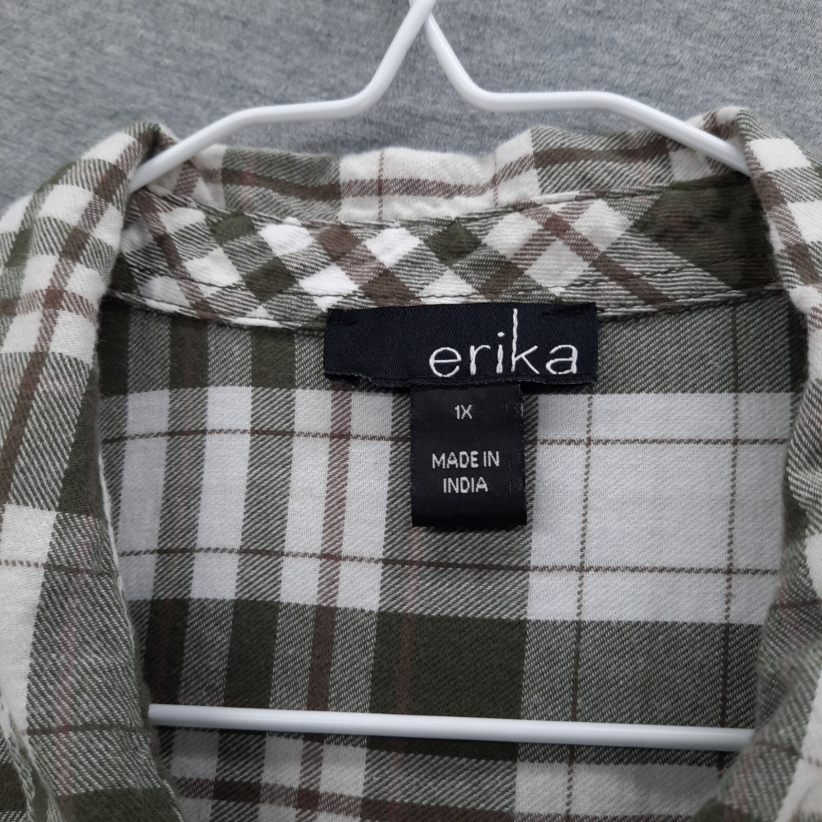 Erika Shirt Women 1X Green White Brown Plaid Lightweight Flannel Cotton ESME