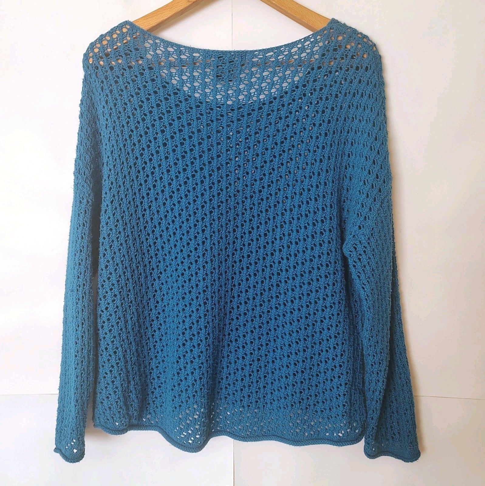 Grace Elements Sheer Open Stitch Crochet Top Sz L Coastal Nautical Beach Preppy