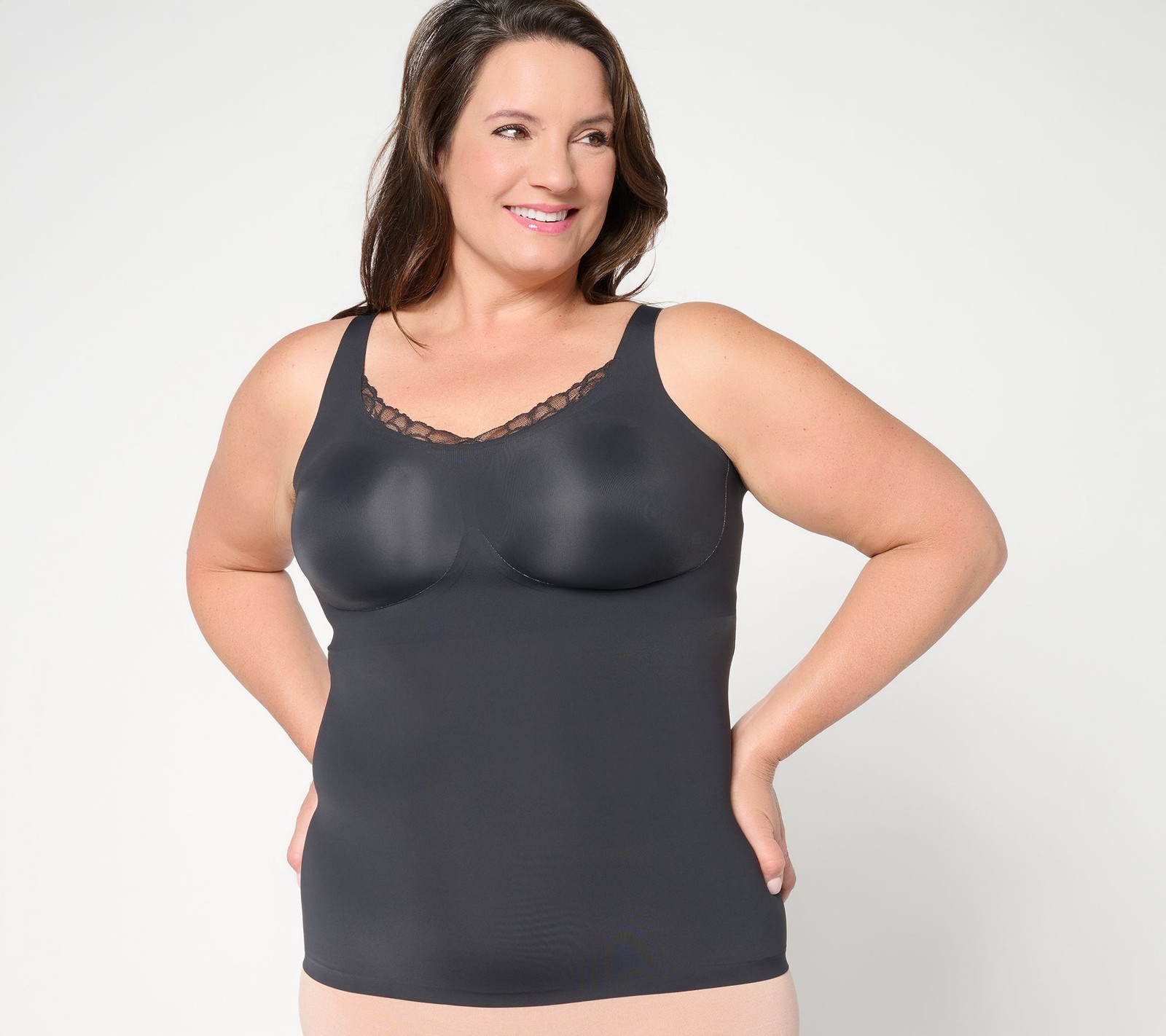 Evelyn & Bobbie Lace Trimmed V-Neck Seamless Bra Cami Black 2X Used