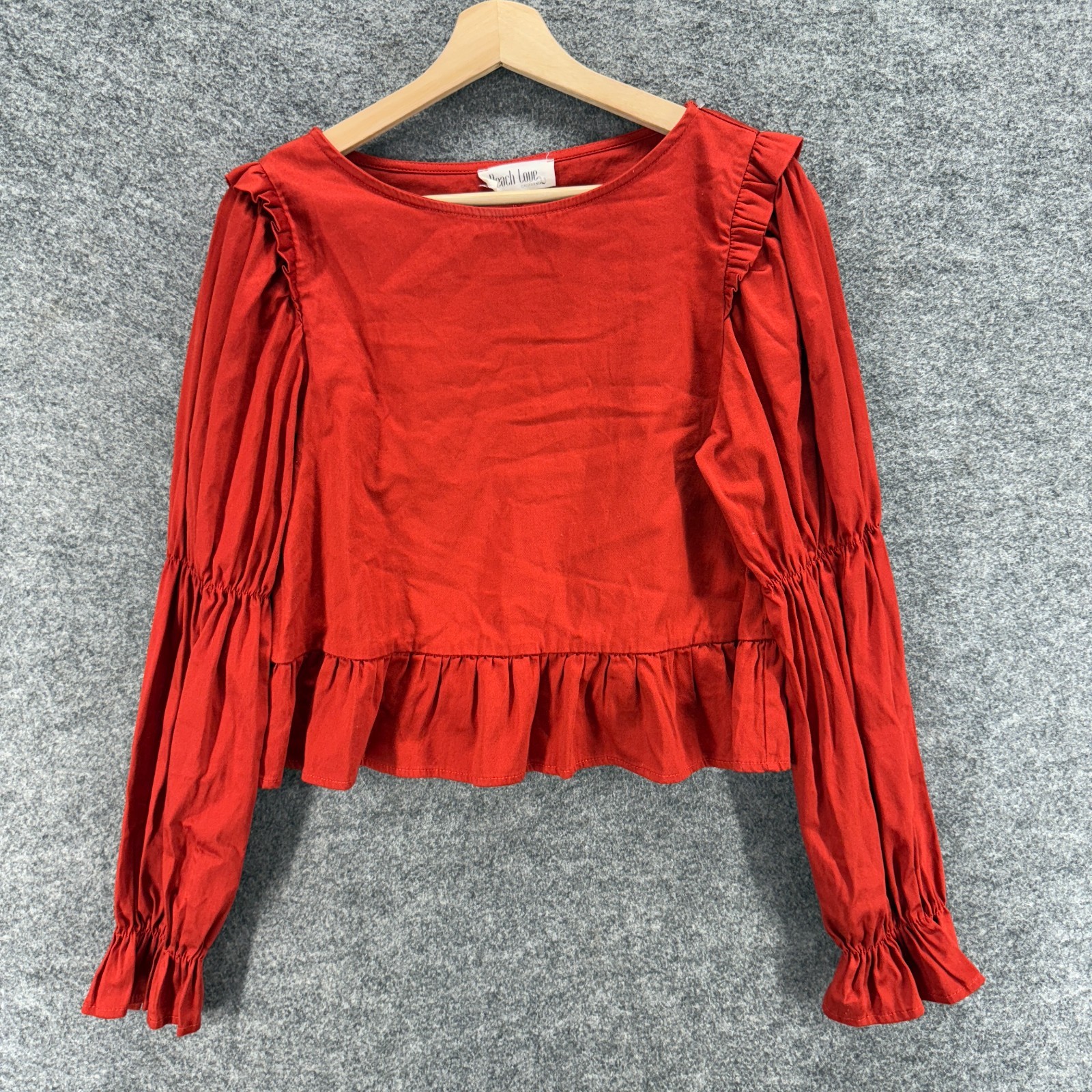 Peach Love Blouse Women M Red Long Sleeve Cotton Pullover Casual Solid