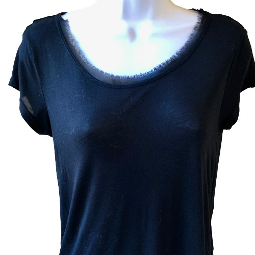 Femme By Tresics Black Blouse Top Cap Sleeve SHEER TRIM Womens size Small