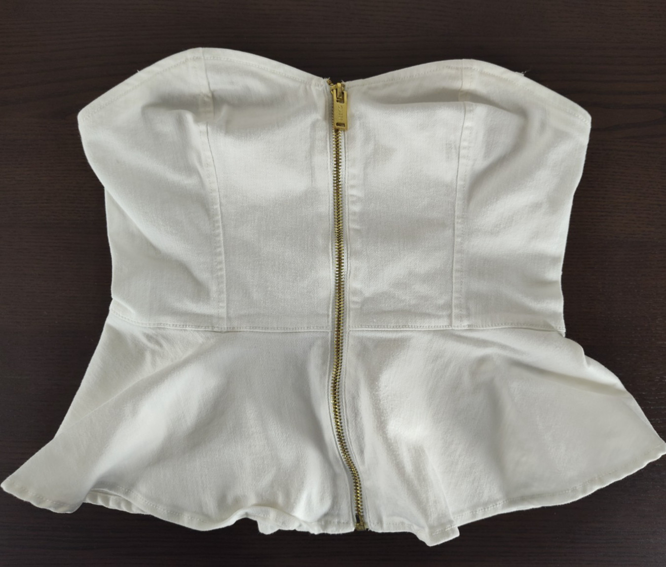 Guess Women’s White Strapless Bustier Peplum Top Full Zip Size M ST48