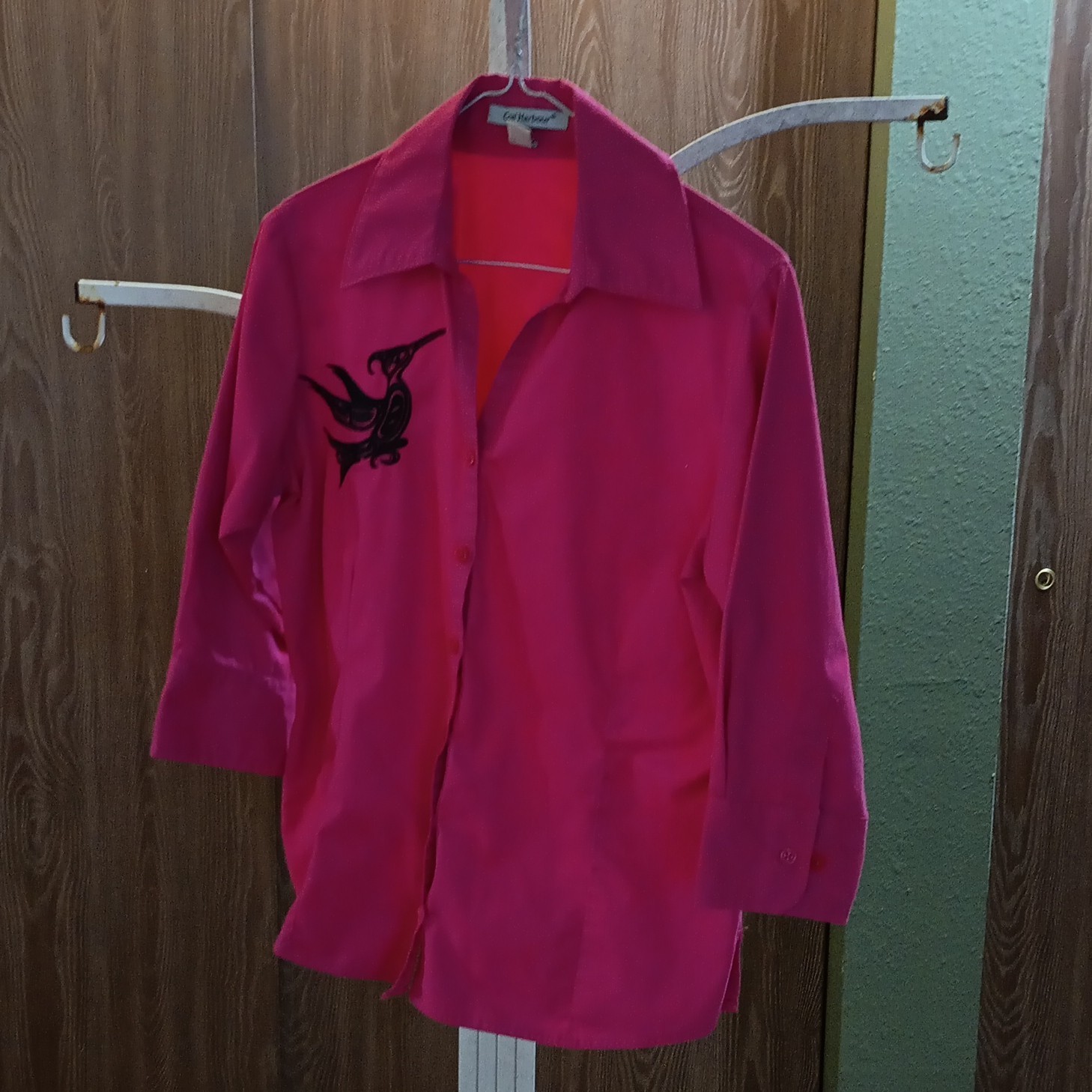 Coal Harbour Women’s Pink Solid Collared Button-Up 3/4 Sleeve Shirt Top M