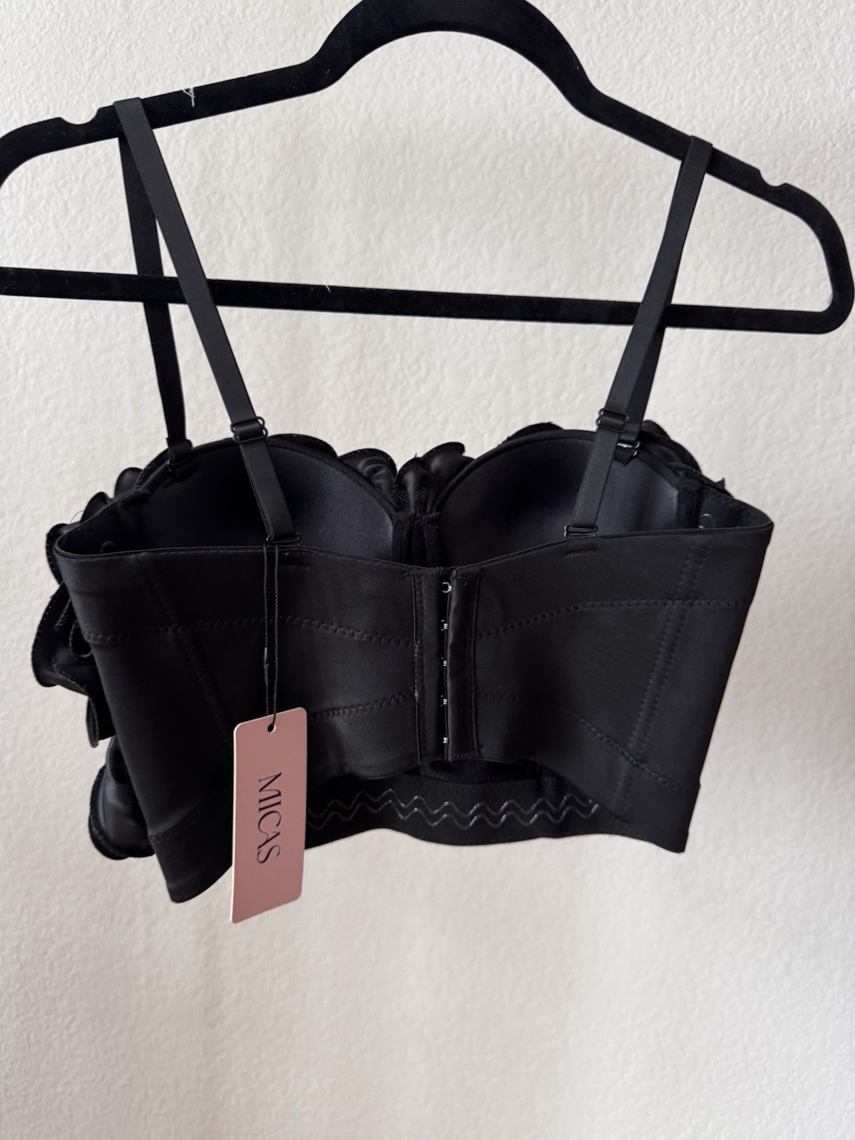 Micas Women’s Black Cropped Corset Top NWT Size S Satin Bustier Bralette