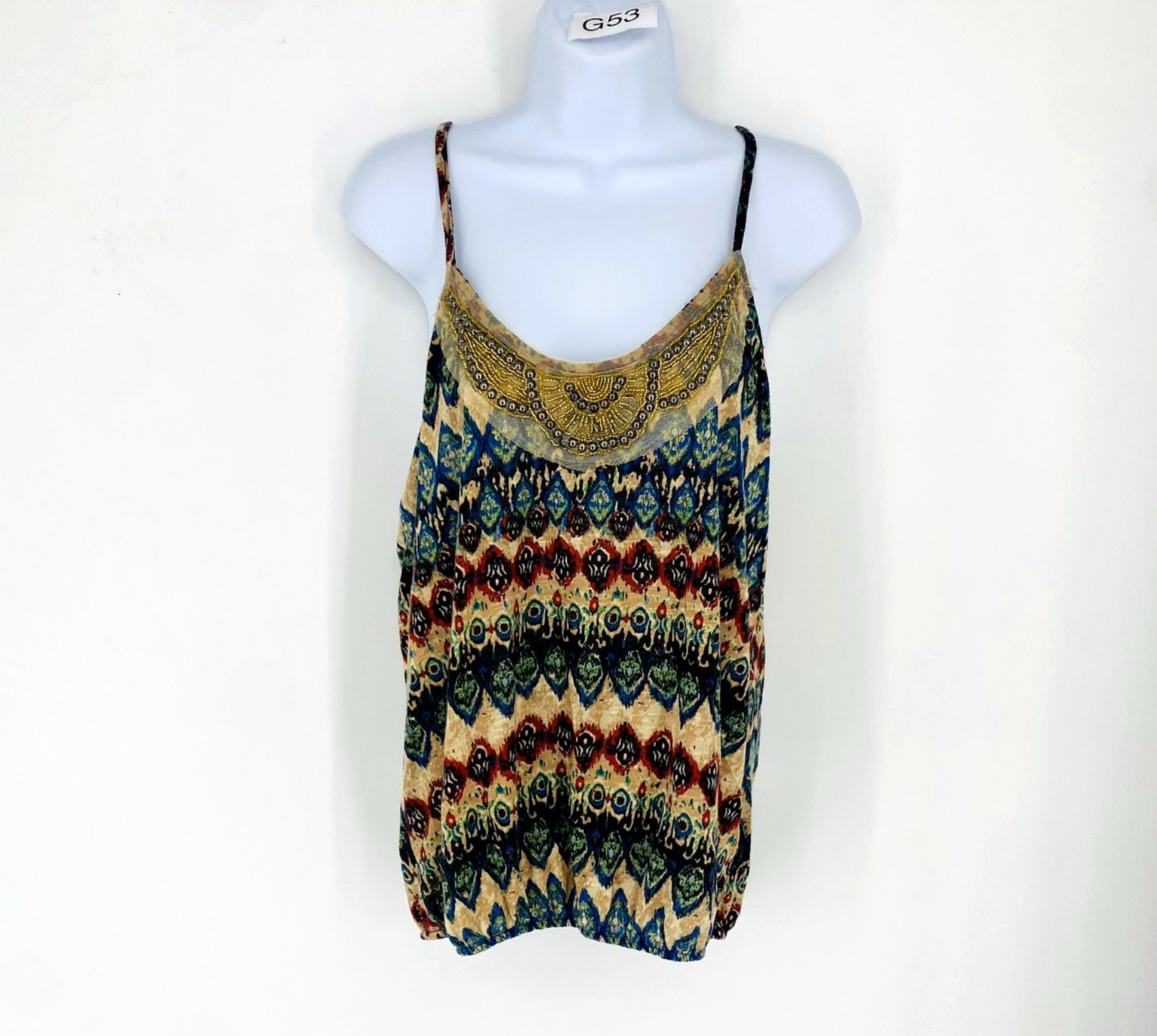 Y2K Daytrip Buckle Boutique Sequin Tank Top Smocked Waist Clubwear Large Studded