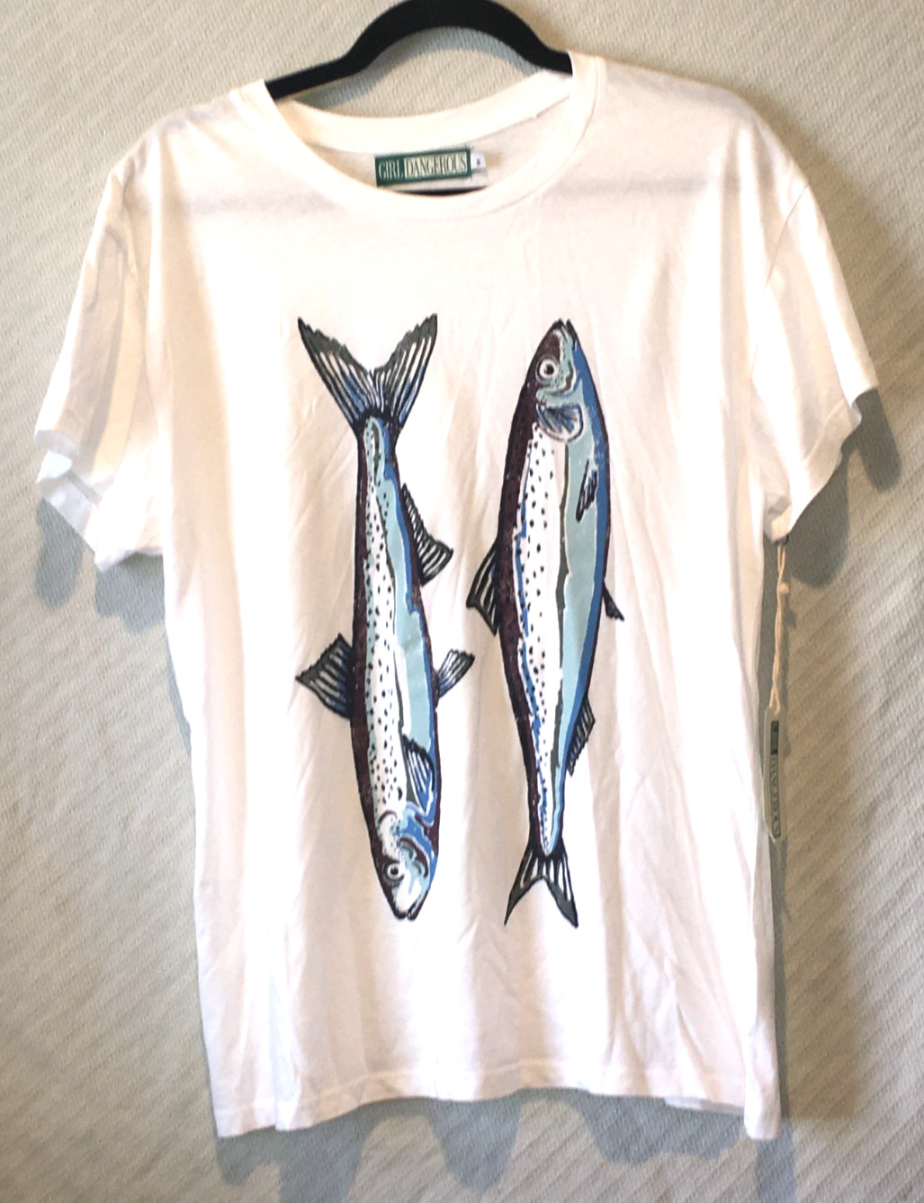 NEW W/TAG GIRL DANGEROUS SARDINES VINTAGE T-SHIRT ORGANIC COTTON GOTS WHITE SS
