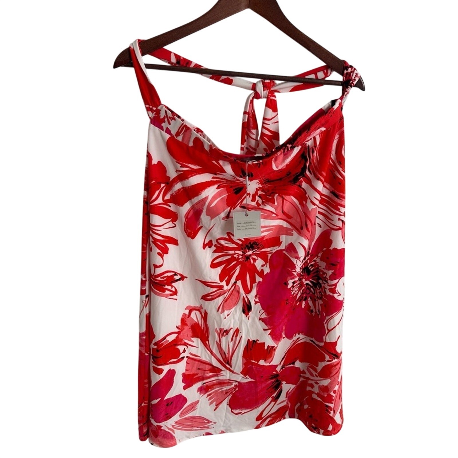 Cupio Womens Red Pink Floral Halter Tie Neck Top Small NWT Flowy Beach Vacation