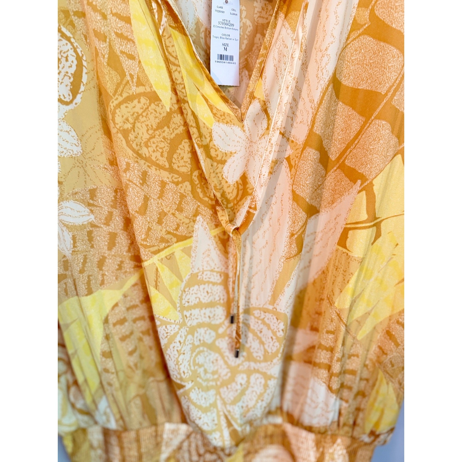 White House Black Market Smocked Hem Tropical Print Blouse Top NWT M