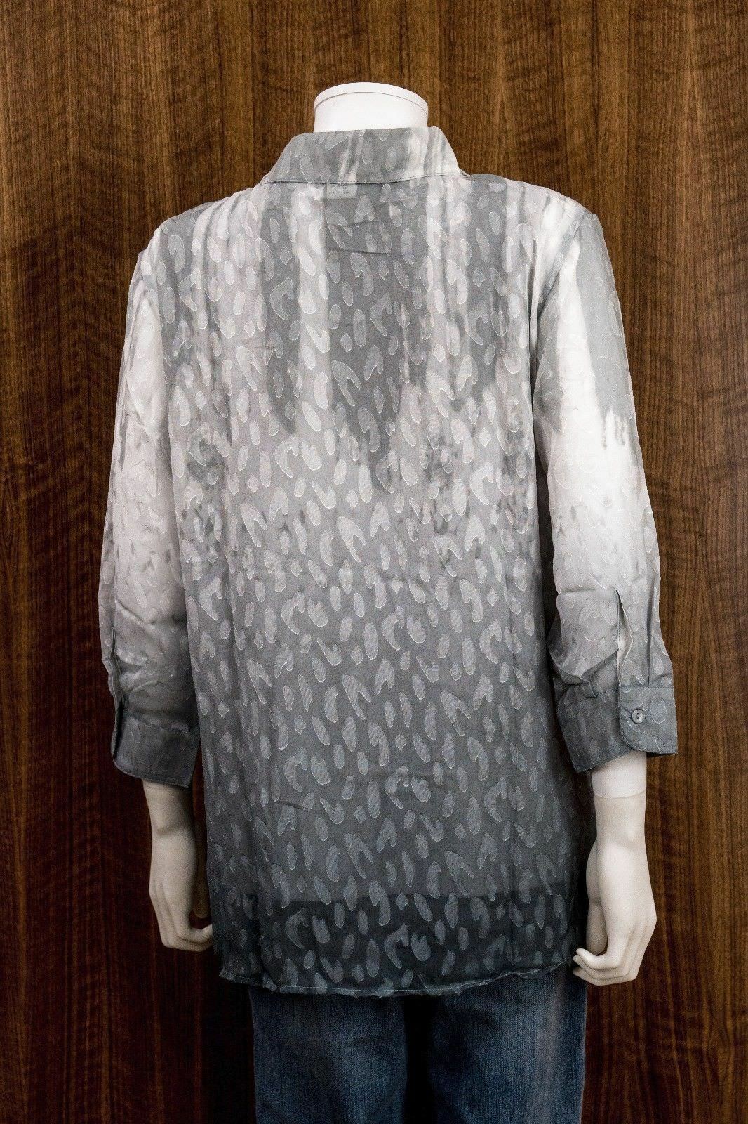 SALON STUDIO Size L 2pc Gray Button Down Sheer Blouse Tank Top Camisole