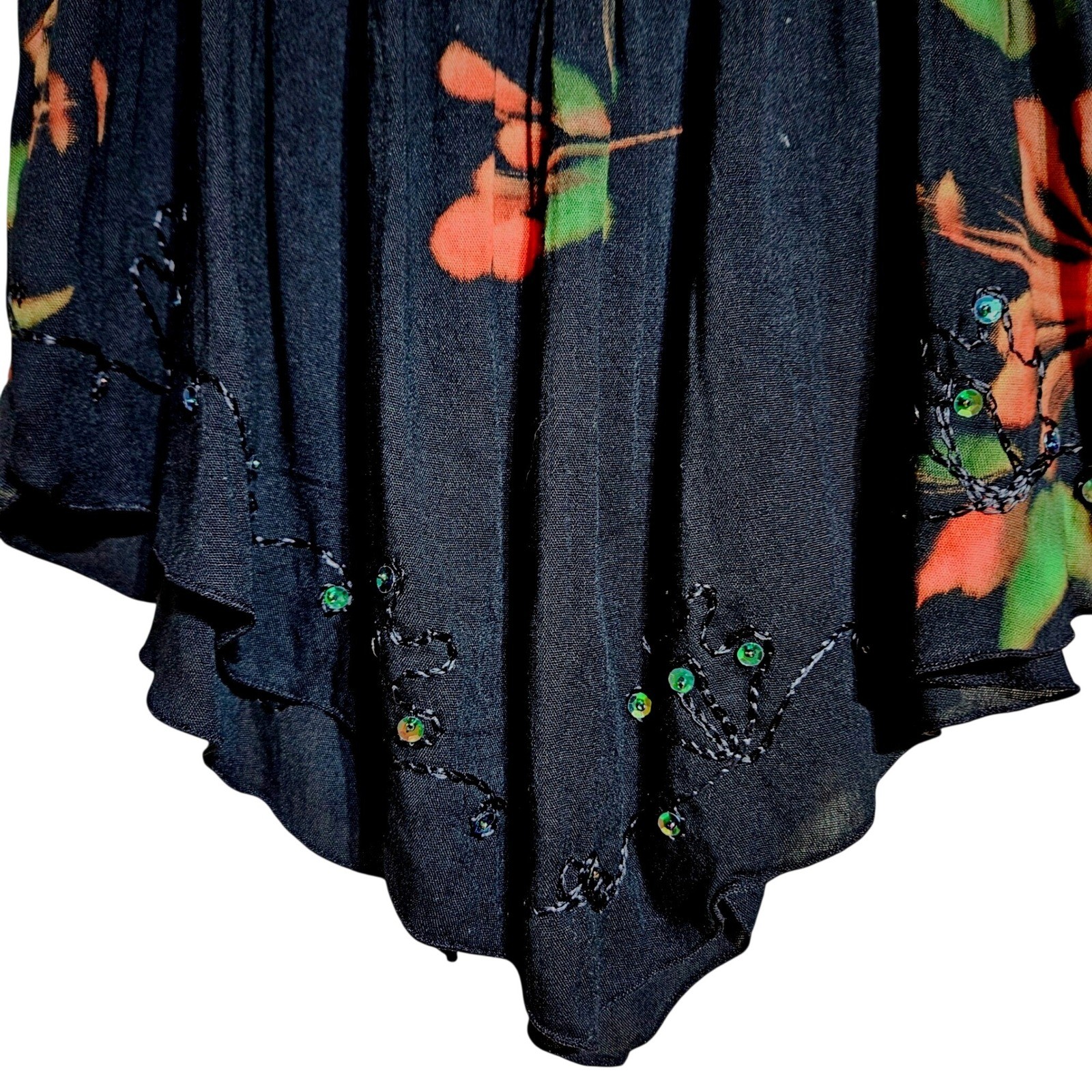 Boho Y2K Black Floral Smocked Sequin Camisole Top S Fairycore Beachy Festival