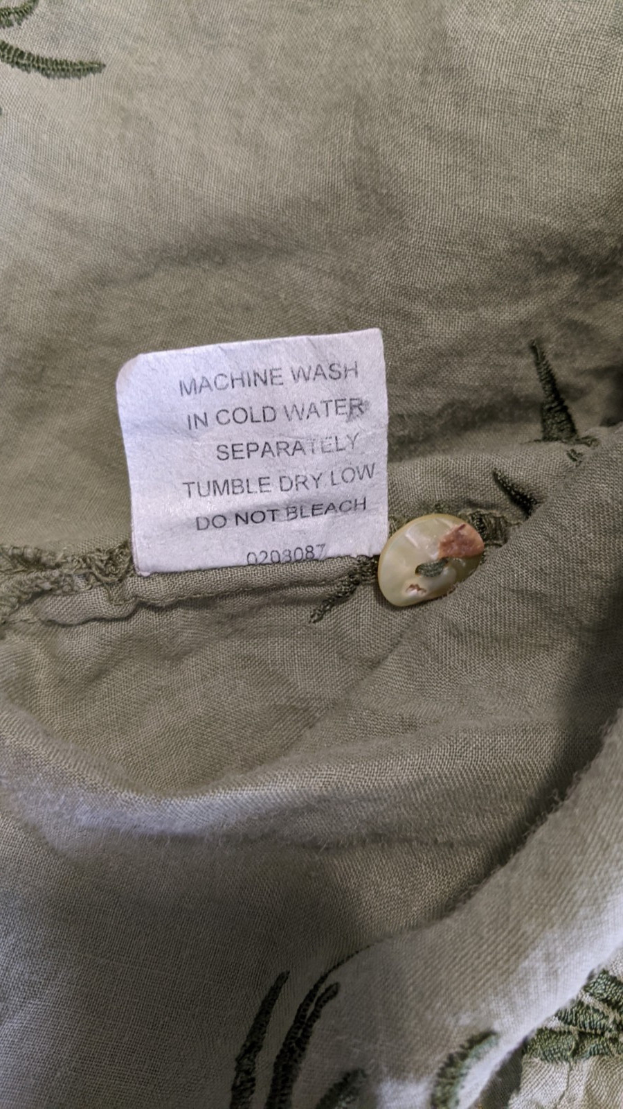 Kleen Women’s Long Sleeve Button Front Shirt Sz L 100% Linen Plants Green EUC