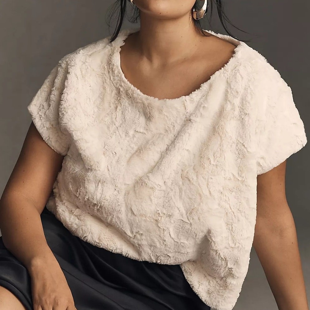 Anthropologie Maeve Faux Fur Tee / Muscle Tank