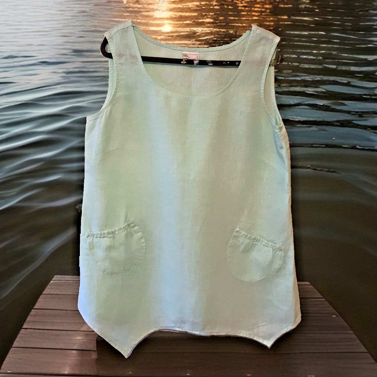 Click Color Me Cotton XL 100% Linen Lagenlook Flax Tunic Tank Top Pockets USA