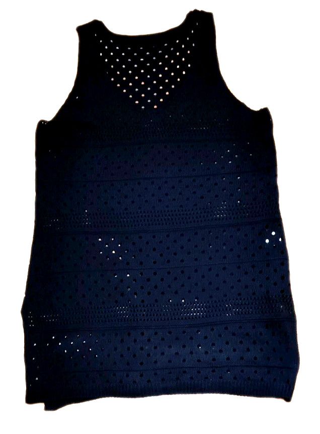 Women’s Size M Black Eyelet Tank Top V-Neck Sleeveless Side Slits 100% Polyester