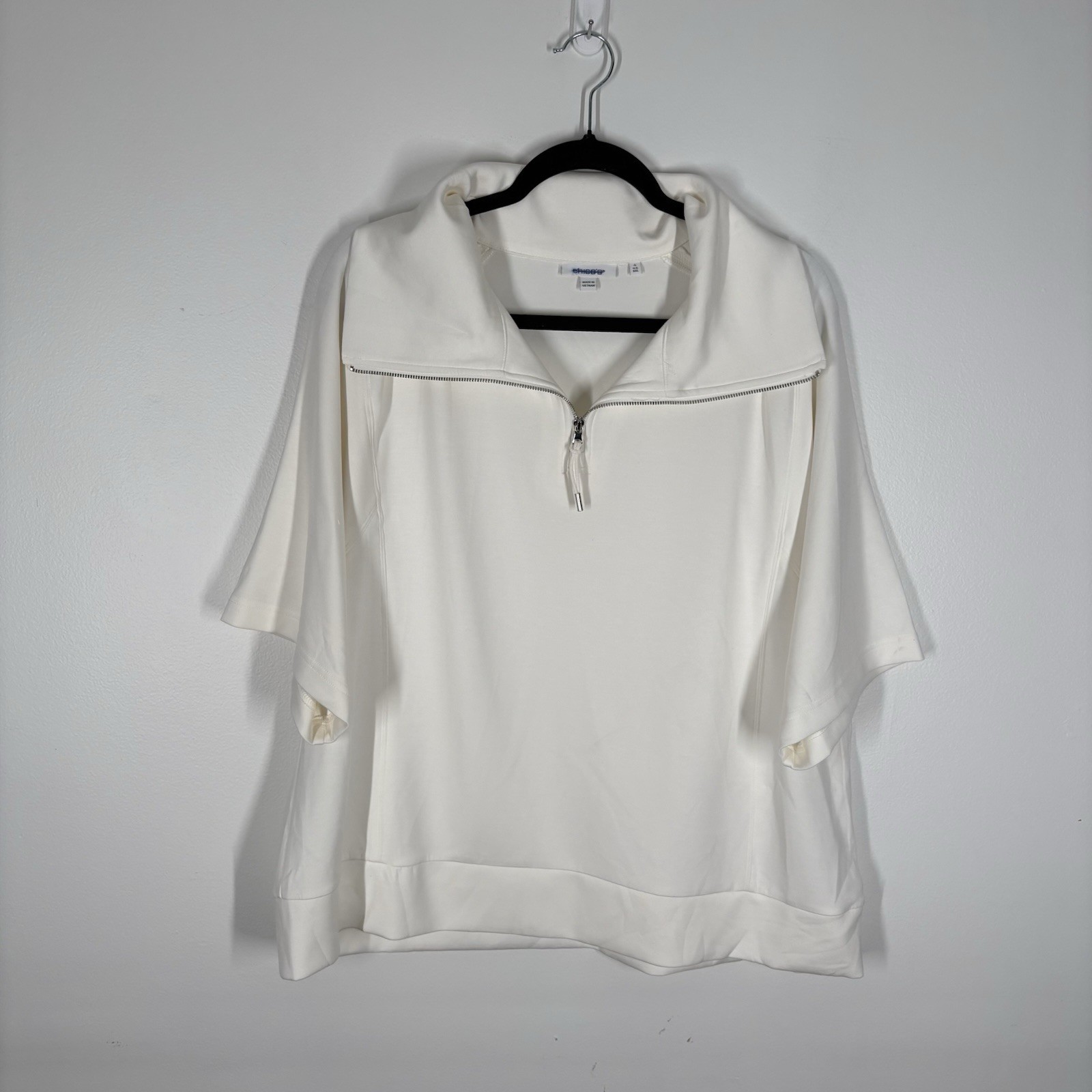 Chicos Sz 4 US XXL Ivory Double Knit Elbow Sleeve Zenergy Soft Half-Zip Top NWOT