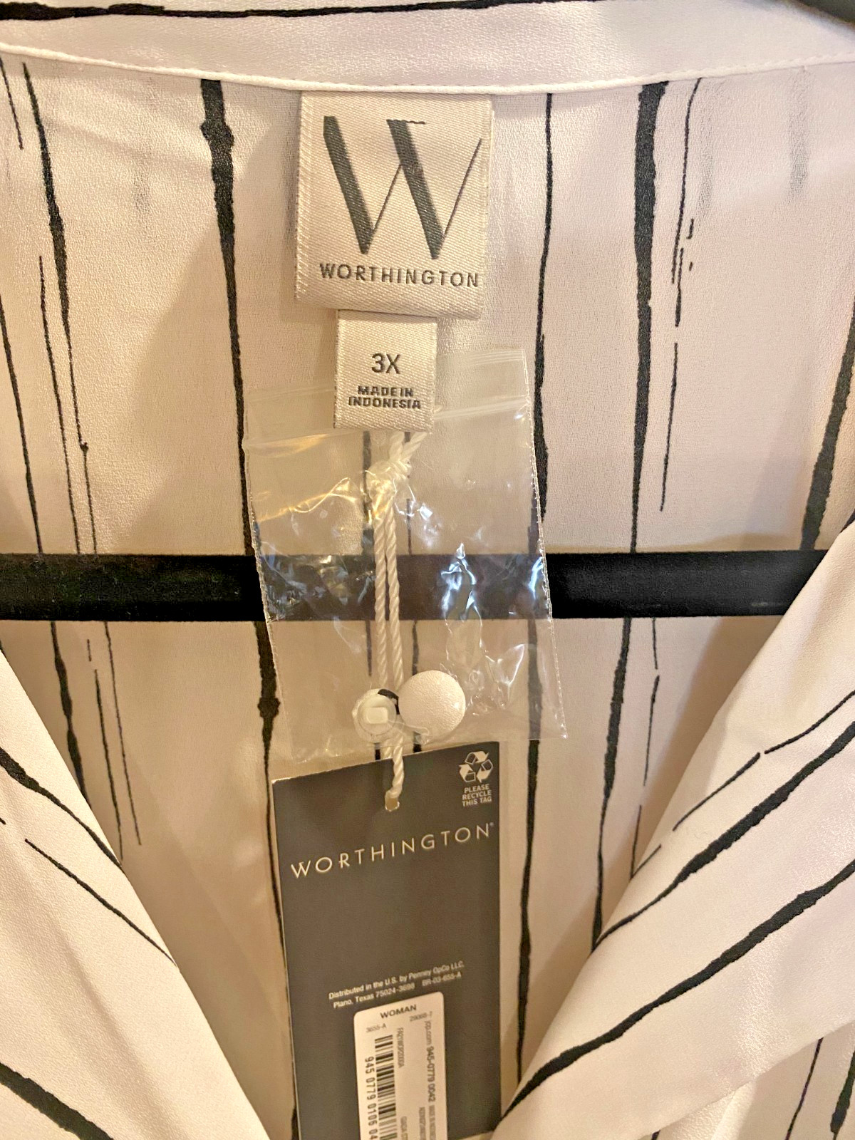 WORTHINGTON Black & White Striped Blouse NWT Size 3X Classic City Chic