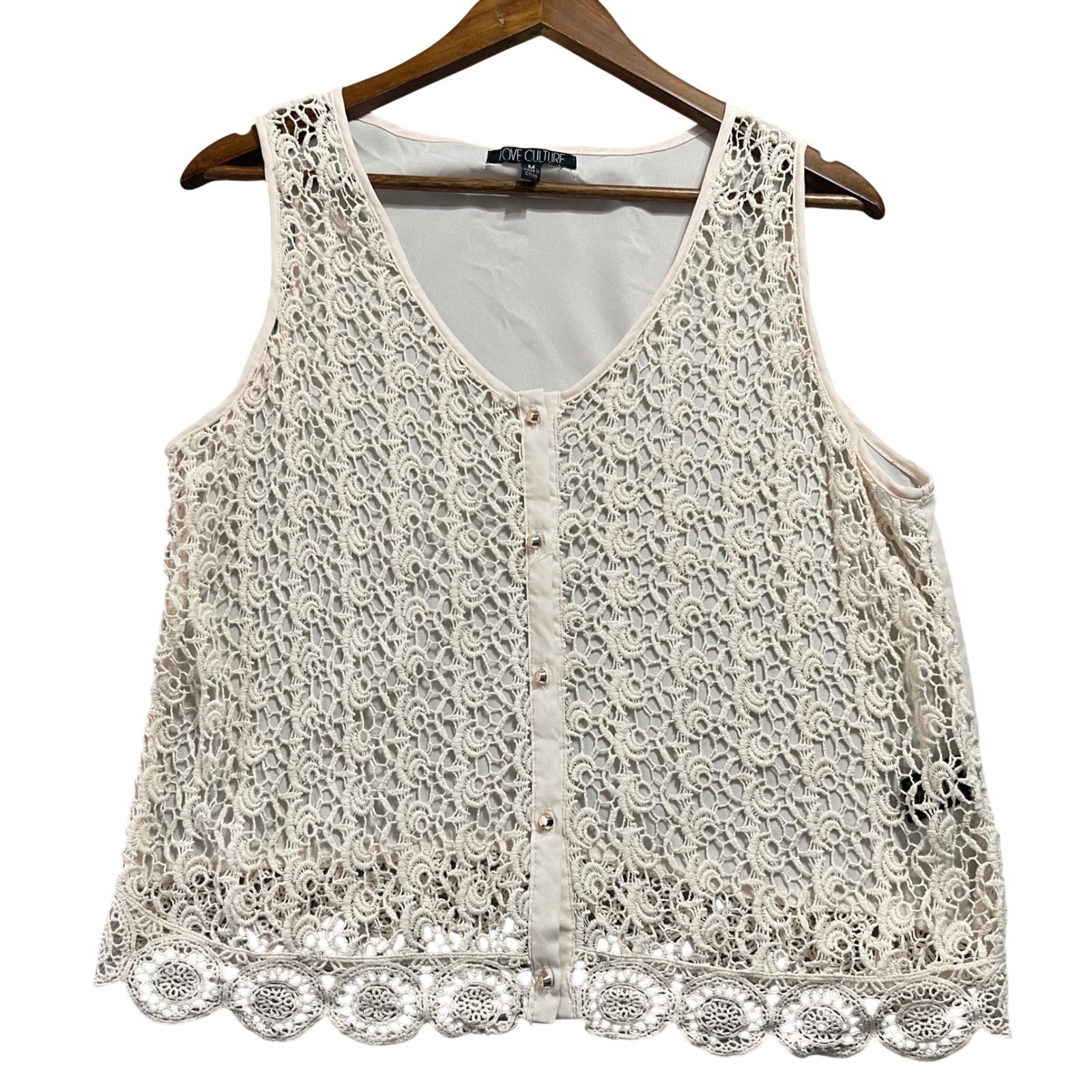 Love Culture Crochet Tank Top Women Medium Cream Boho Lace Festival Cottagecore