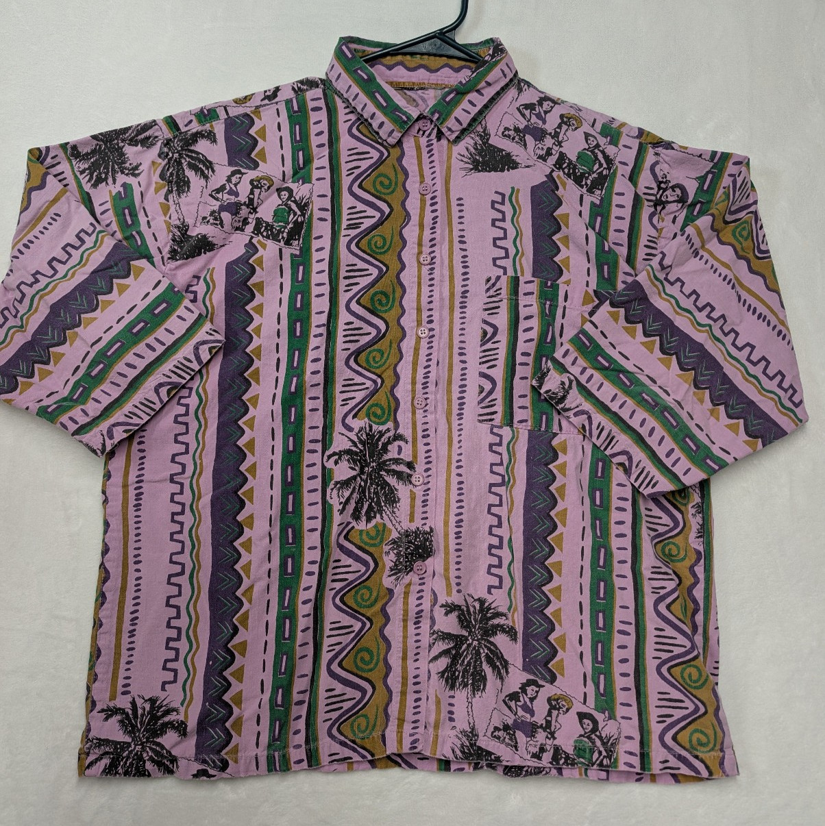 Vintage Button Up Womens Small Pink Tropical Print Half Sleeve Shirt Classic 90s