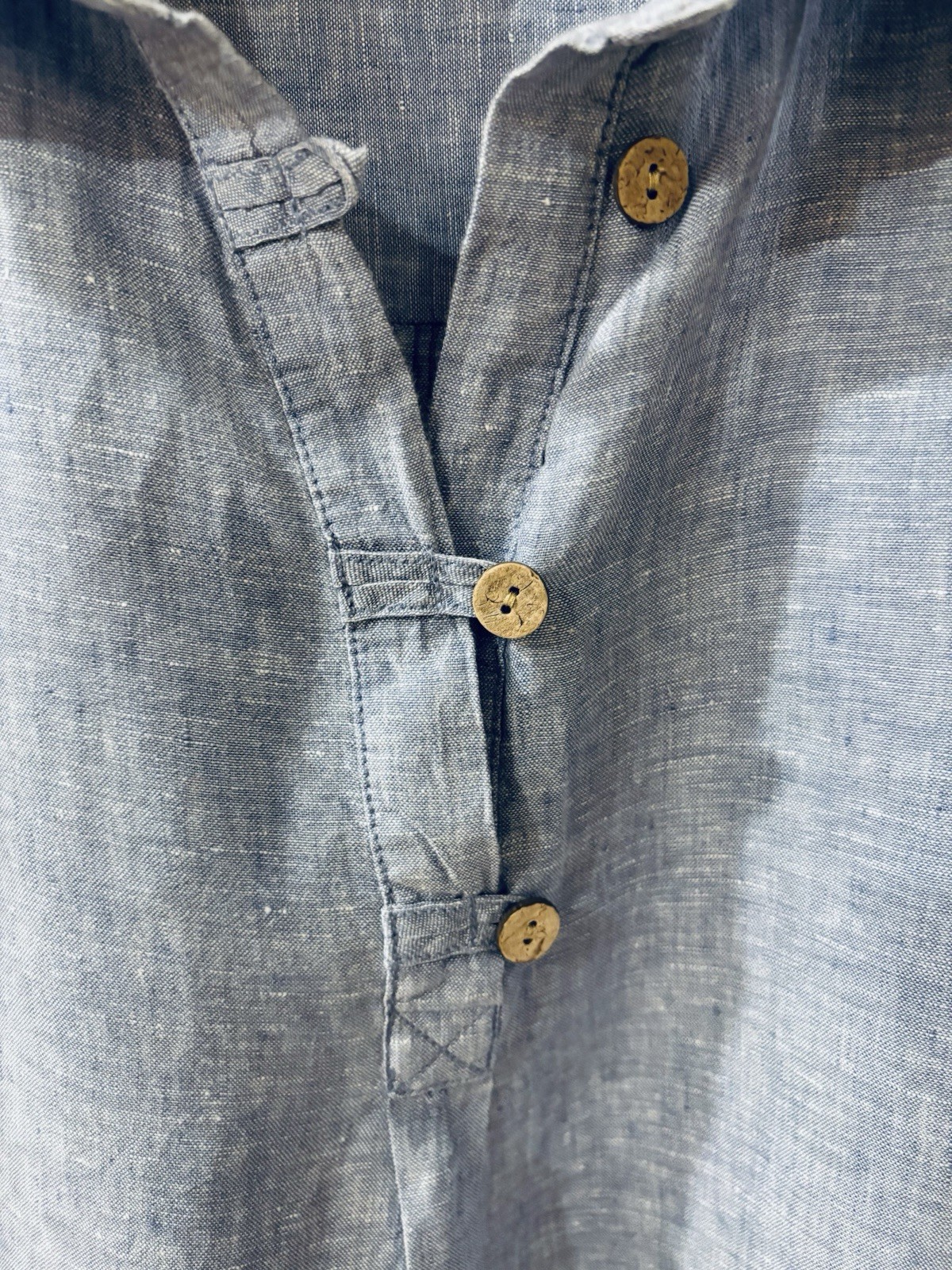 Sigrid Olsen Linen Tunic Top Women’s Medium Blue Roll-Tab Sleeve High-Low Hem