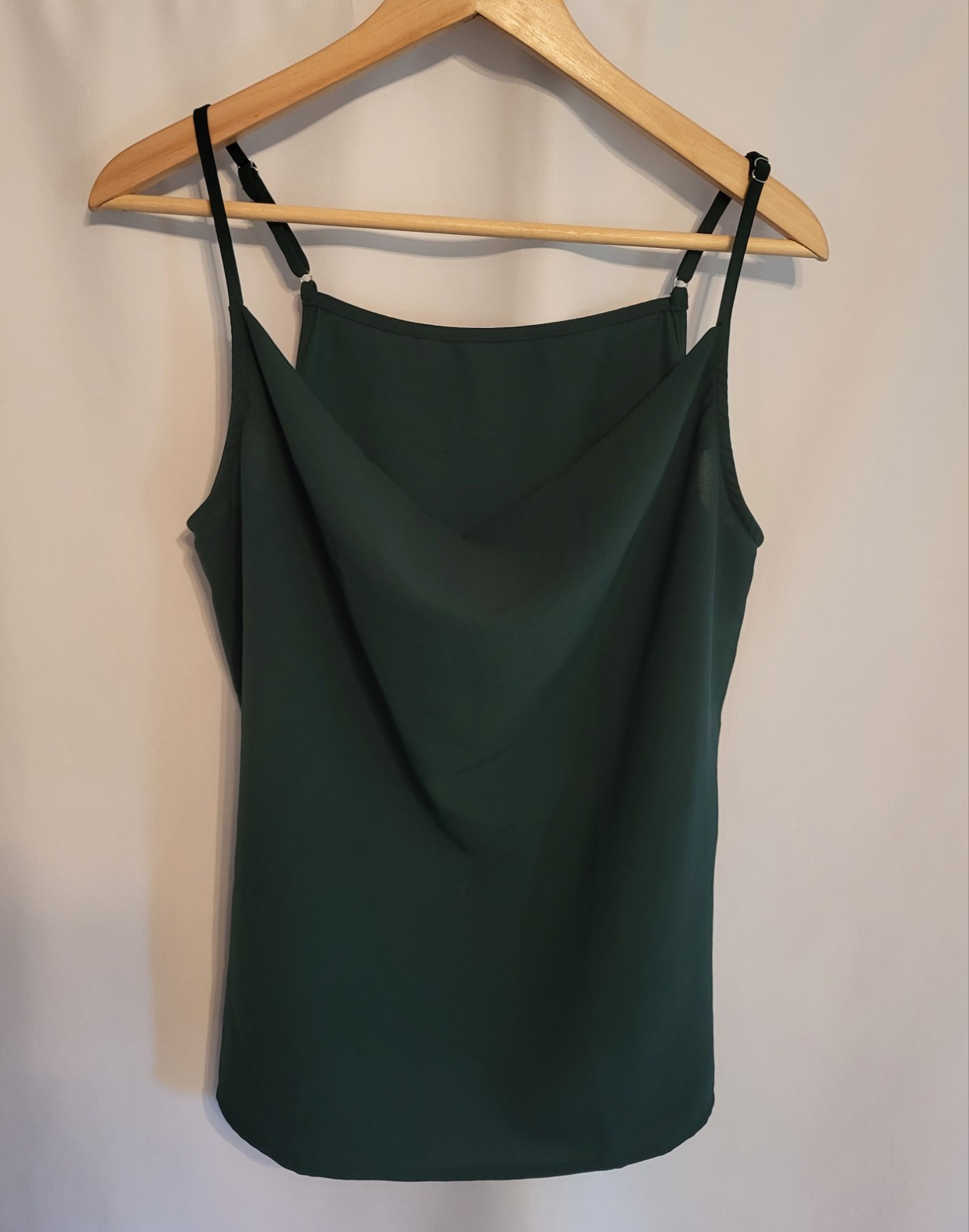 Womens Cowl Neck Slouchy Tank Top Cami Dark Green Chiffon Sz M Adjustable Straps