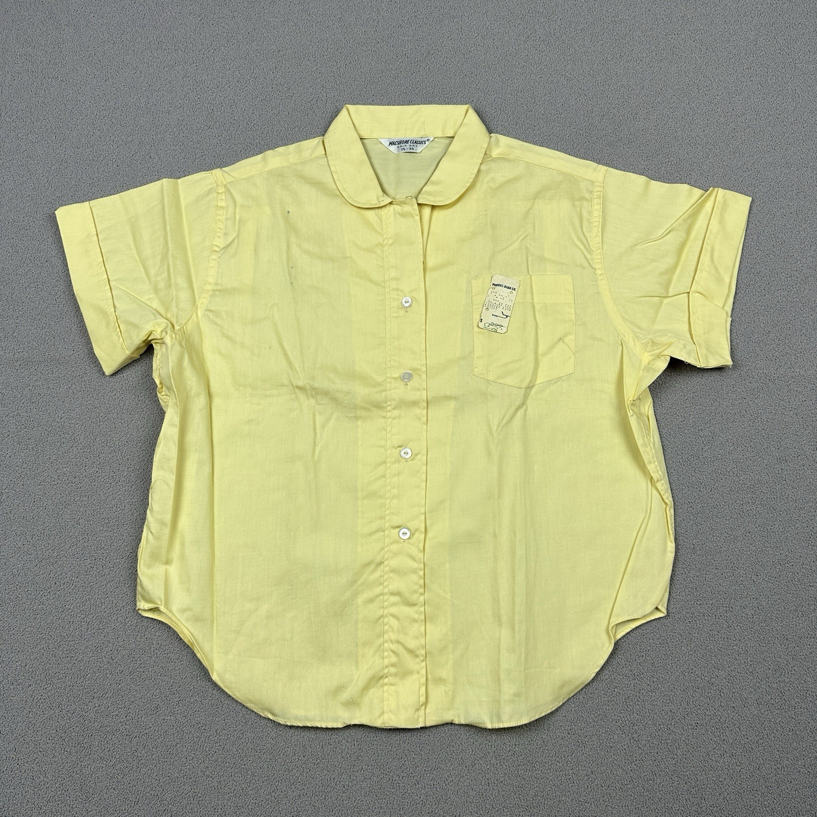 True Vintage 50s Loop Collar Shirt Cotton Blouse Yellow Size 15-36 Peter Pan New