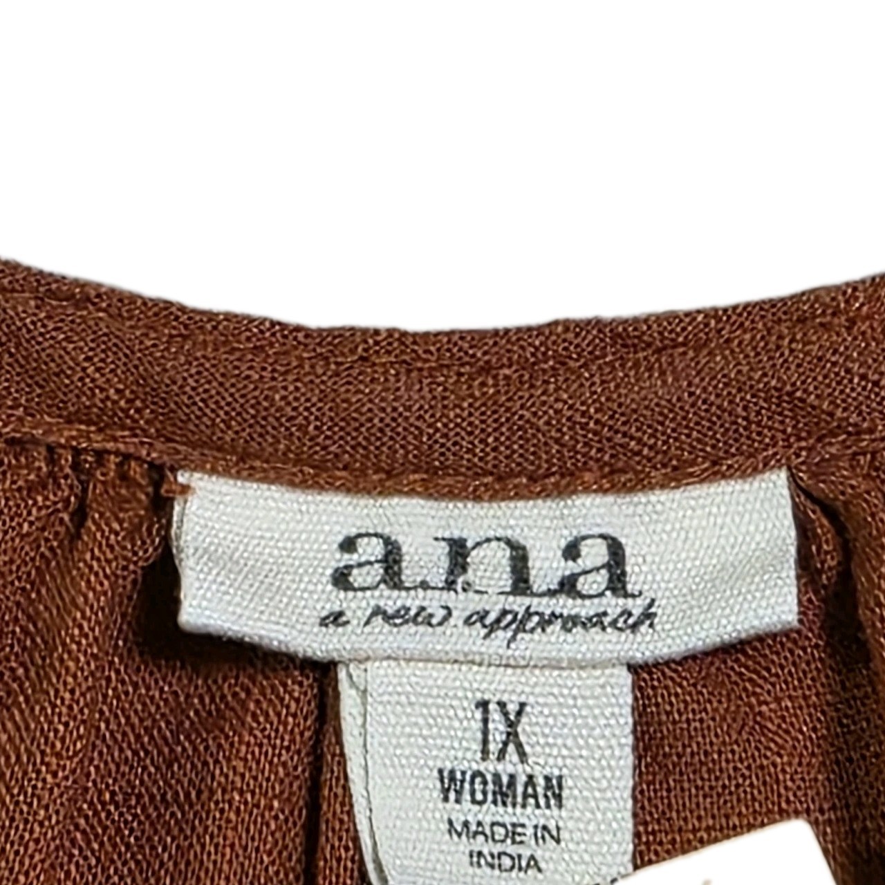 A.N.A. Women’s Rust Brown Peasant V- Neck Blouse Size 1X