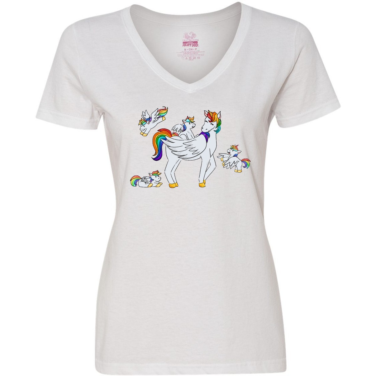 Inktastic Cute Unicorn Family Women’s V-Neck T-Shirt Adorable Magic Rainbow Tees