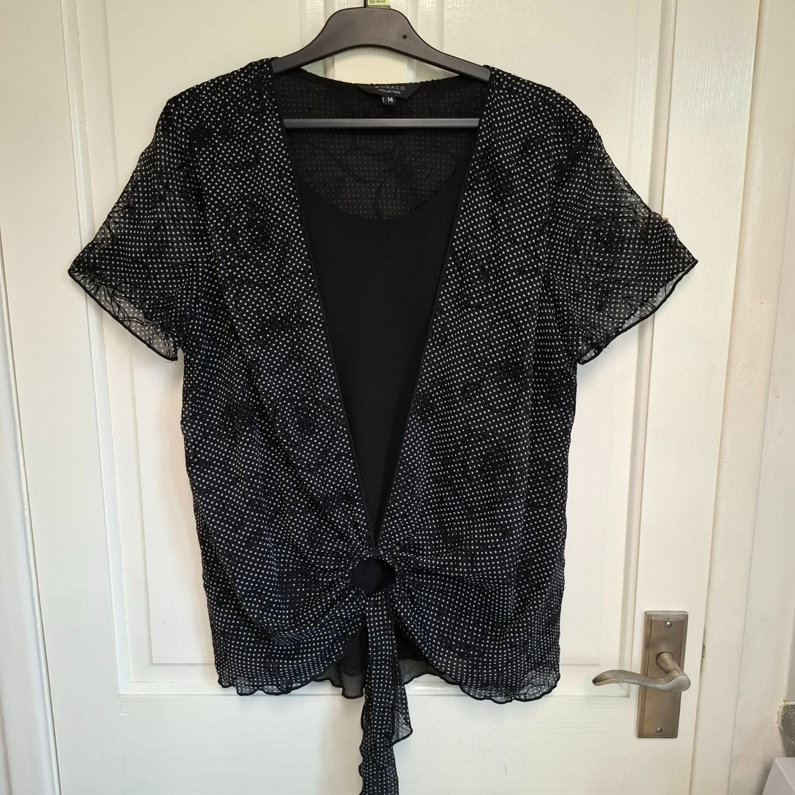 Monaco Collection Blouse Black White Polka Dot Floral Sheer layered UK 14 Y2K