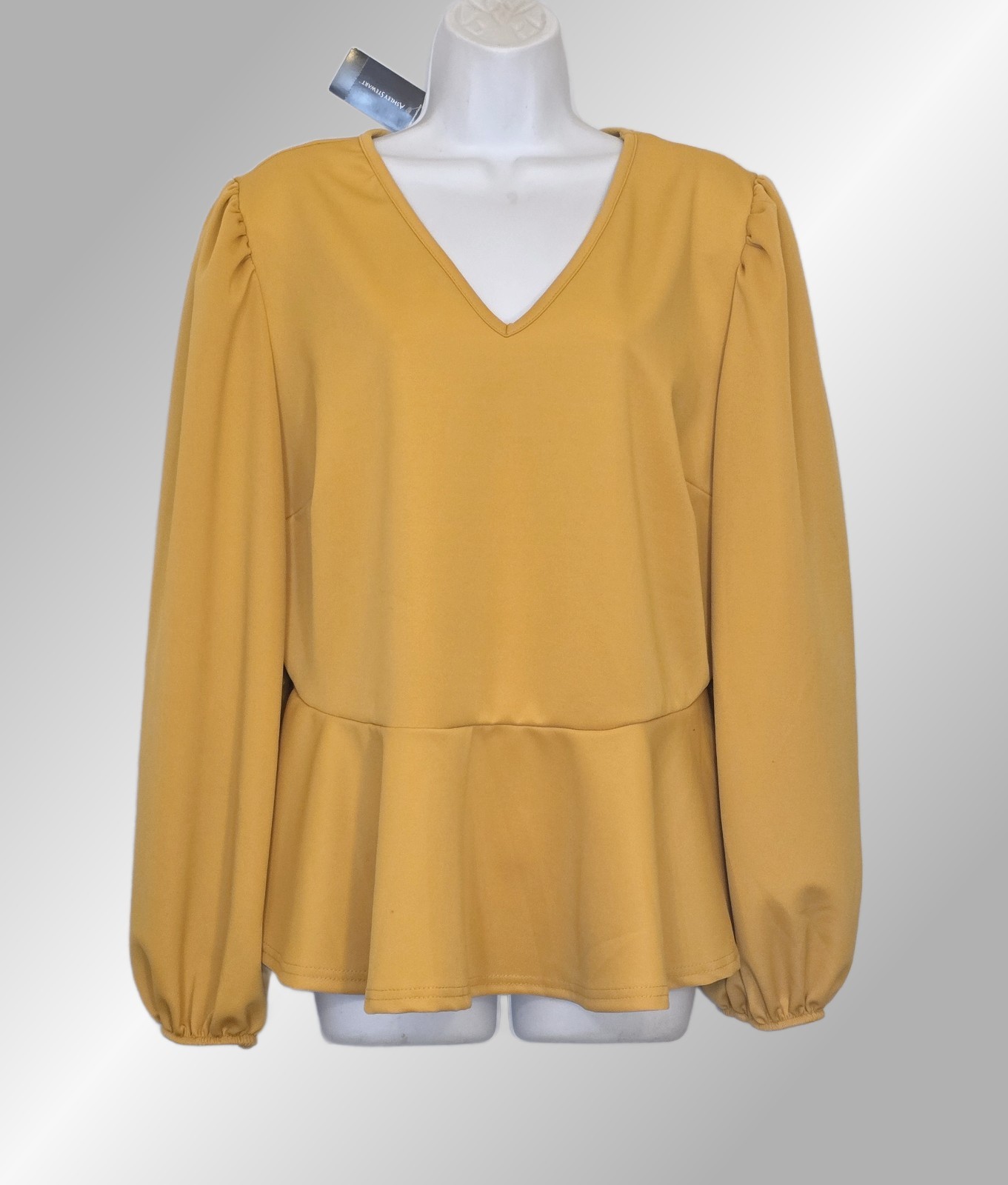 ASHLEY STEWART 18/20 Mustard Yellow Peplum Top