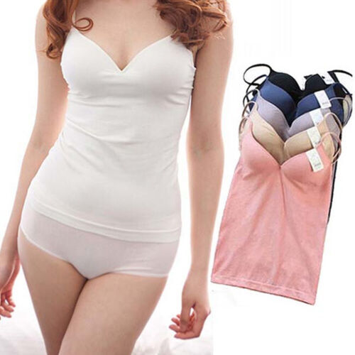 Women’s Tank Tops Strap Camisole With Built in Padded Bra Vest Cami Acces