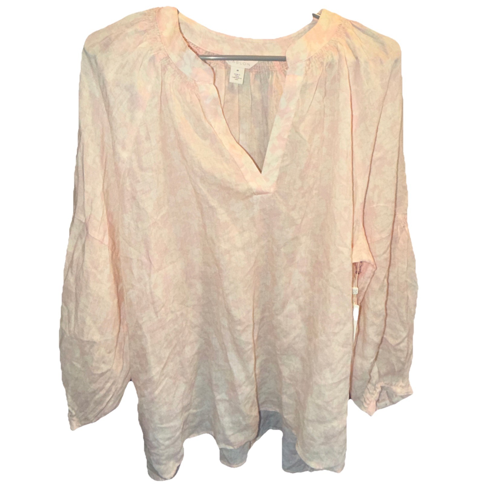 CASLON Pink Floral Blouse NEW women’s 2XL V Neck Pullover Tunic Flowy Cotton Top