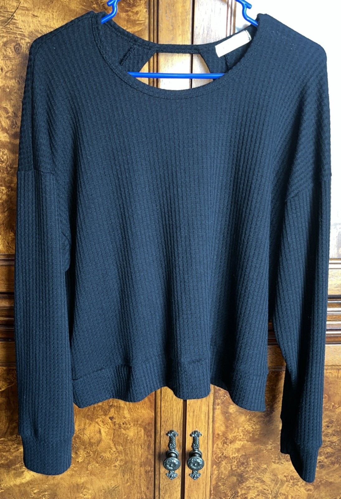 Sweet Lilac Black Waffle Knit Long Sleeve Shirt XL Open Back