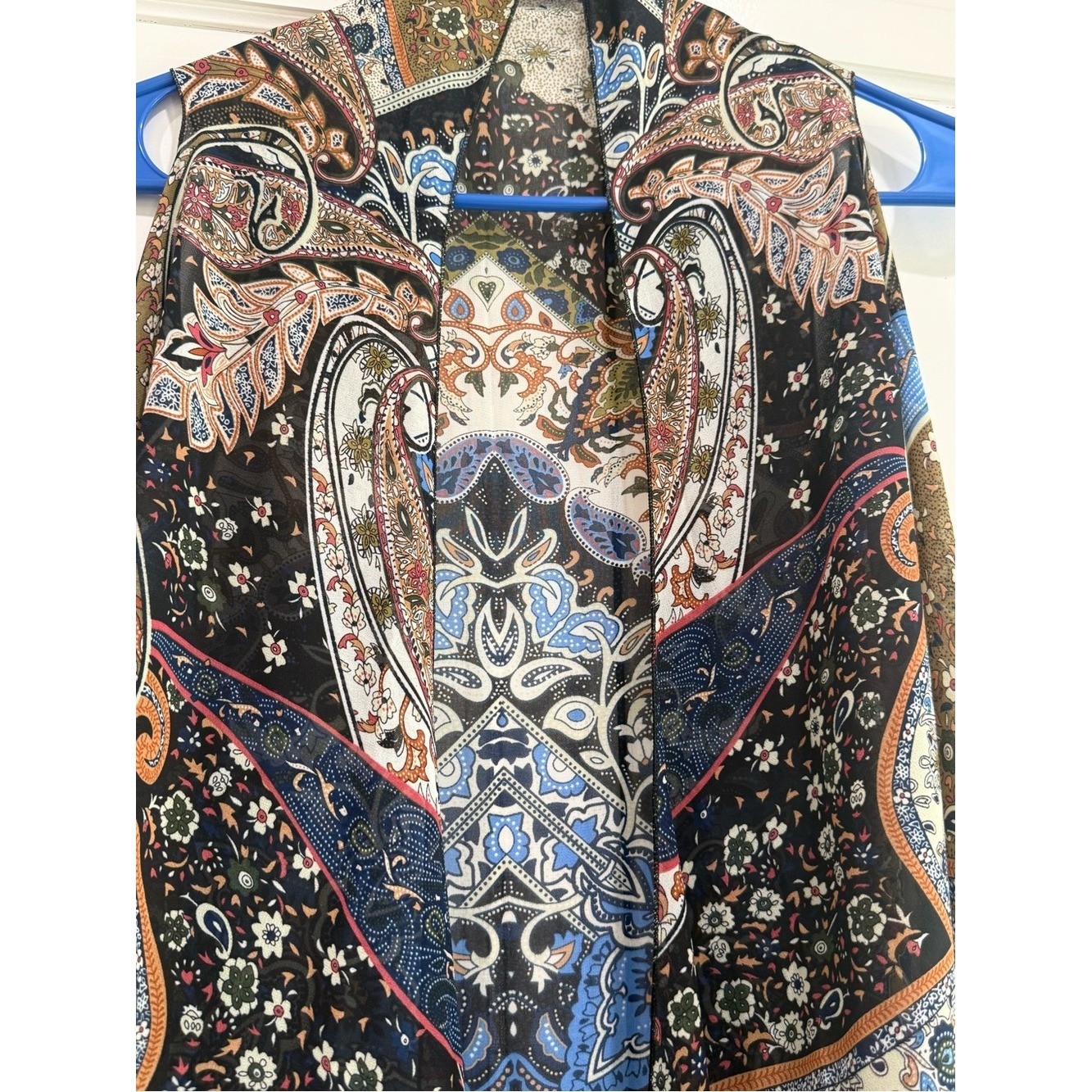 Boho Floral Patchwork Sleeveless Drape Vest – Neutral Multi Color Womens S/M