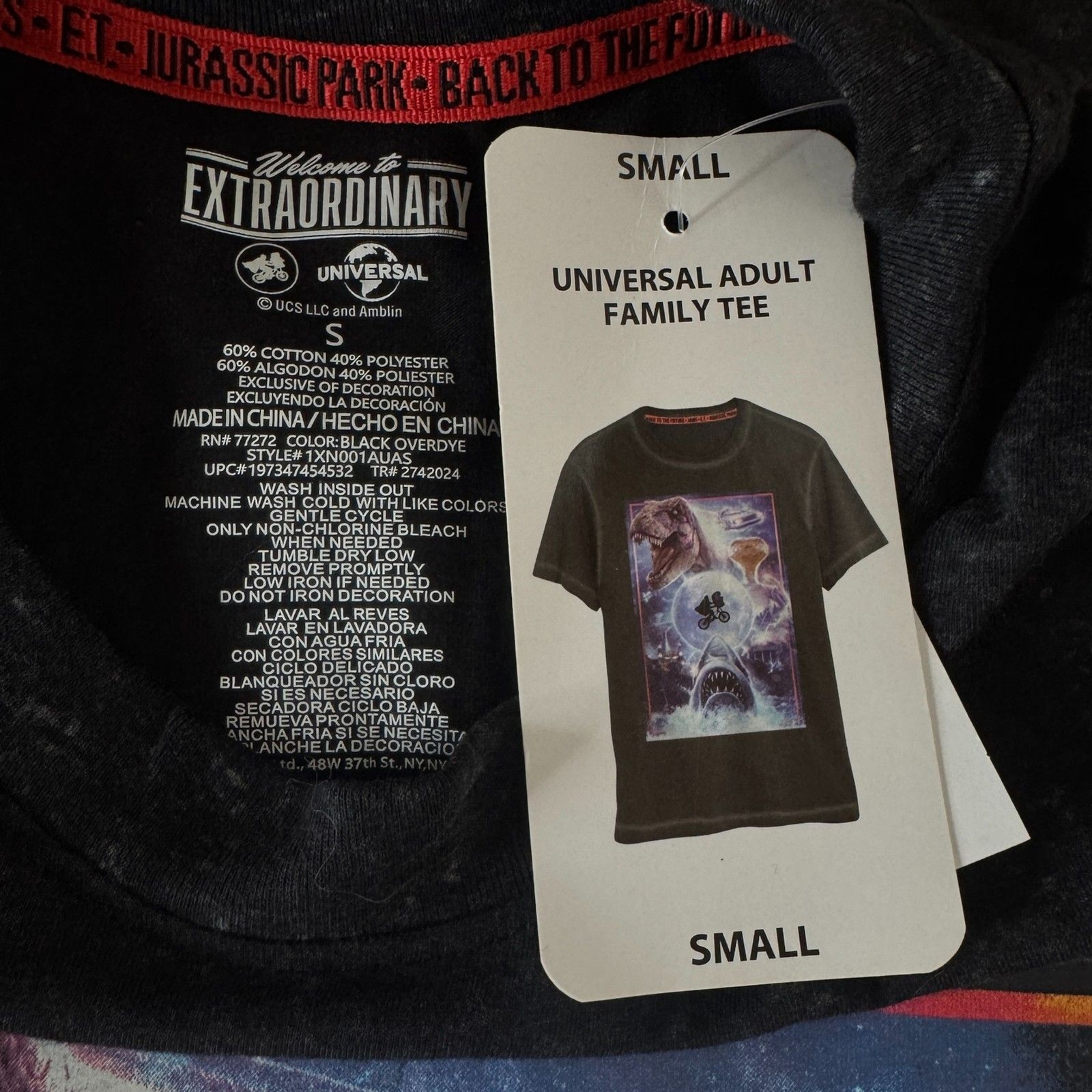 NEW Universal Studios Jurassic Park E.T. Jaws Back Future Unisex Tee Size Small