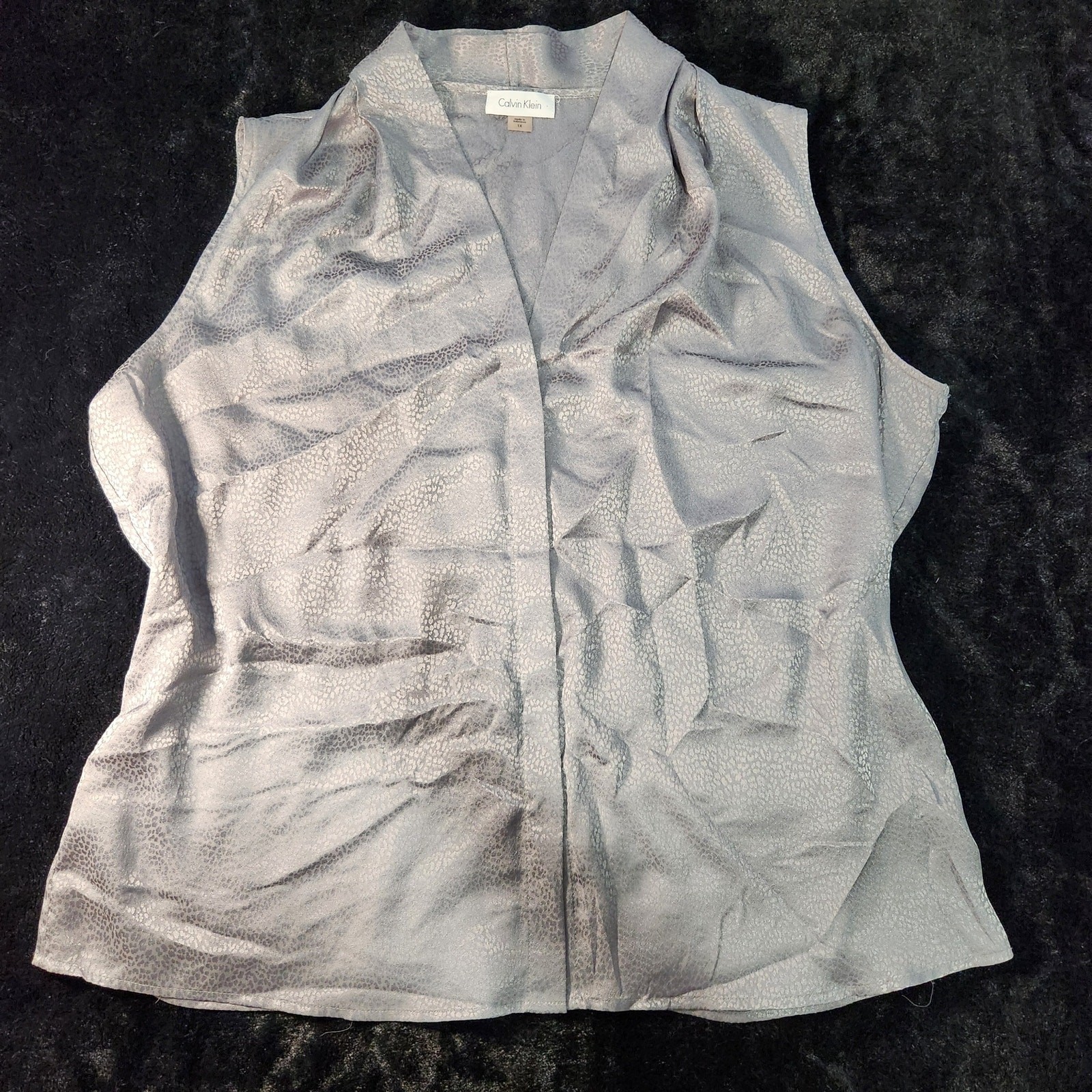 Calvin Klein Chic Gray Silver Foil Leopard Print Tank Sleeveless Blouse – 1X