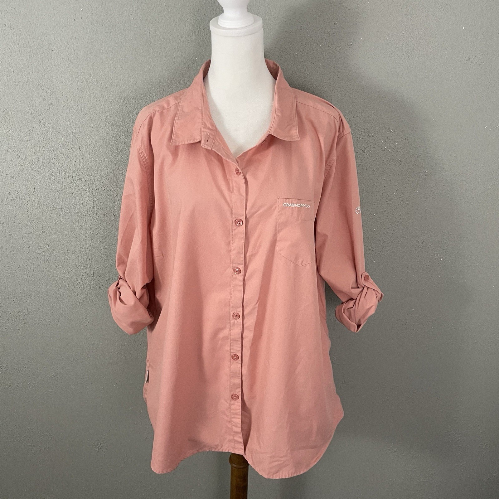 Craghoppers Kiwi Long Sleeve Shirt Womens Size 14 Corsage Pink Button Front Top