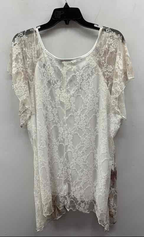 Brittany Black Women’s White Black Floral Lace 2-Piece Layered Top Size 2X