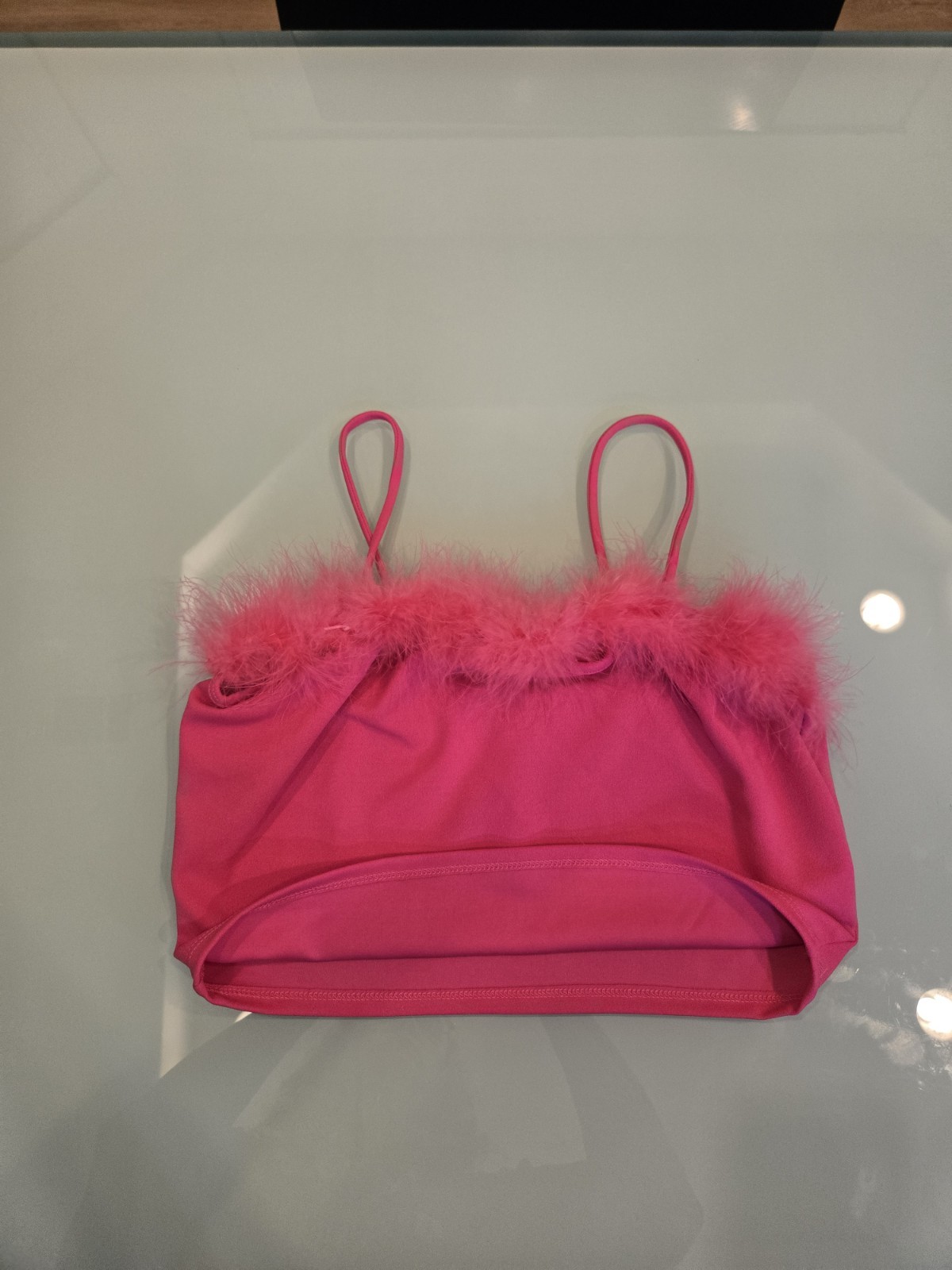 Love J Hot Pink Spaghetti Strap Faux Fur Trim Tank Top Juniors Size XL RN#109195