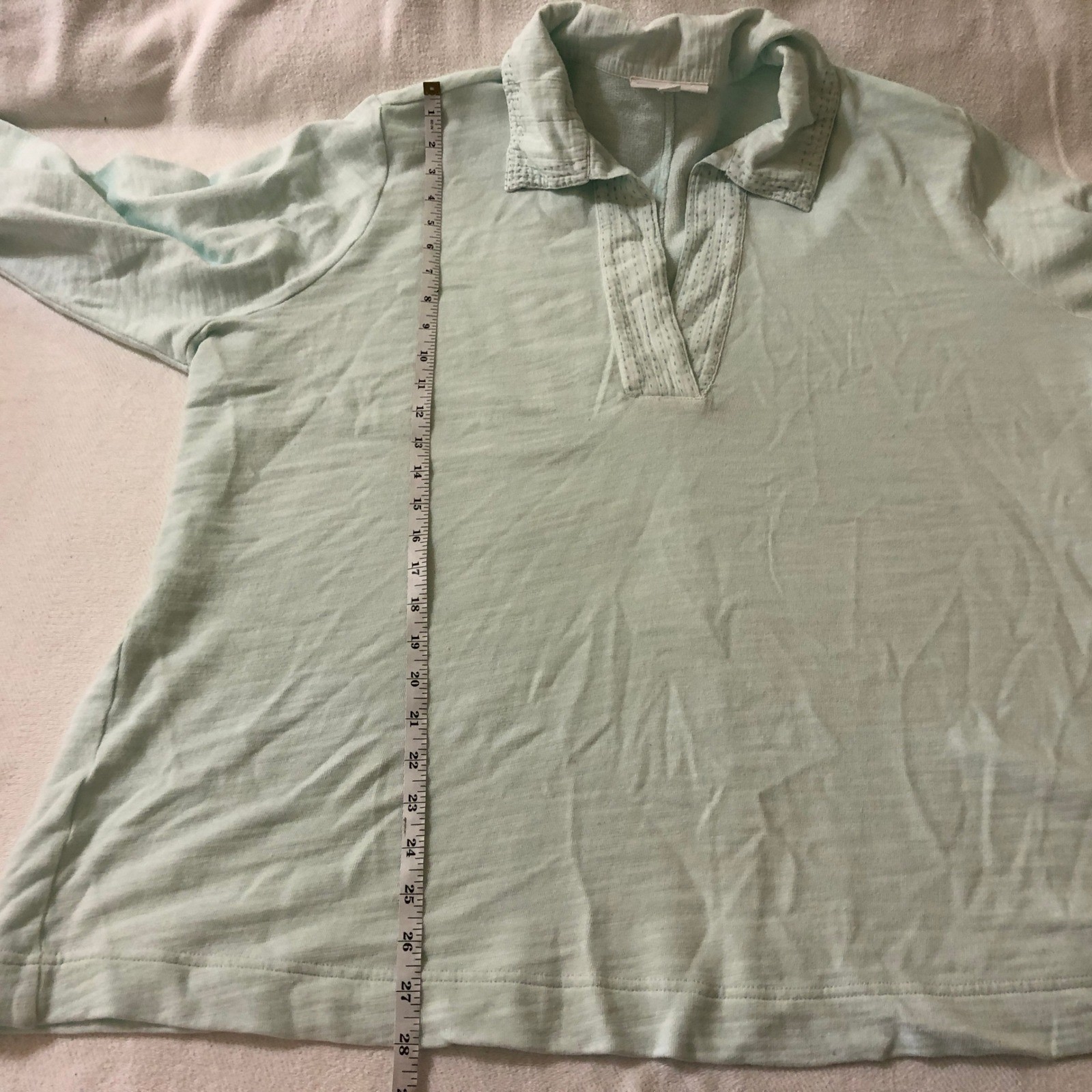 Pure Jill J. Jill Mint Green Organic Cotton Stitched V-Neck Tunic Top Womens 3X