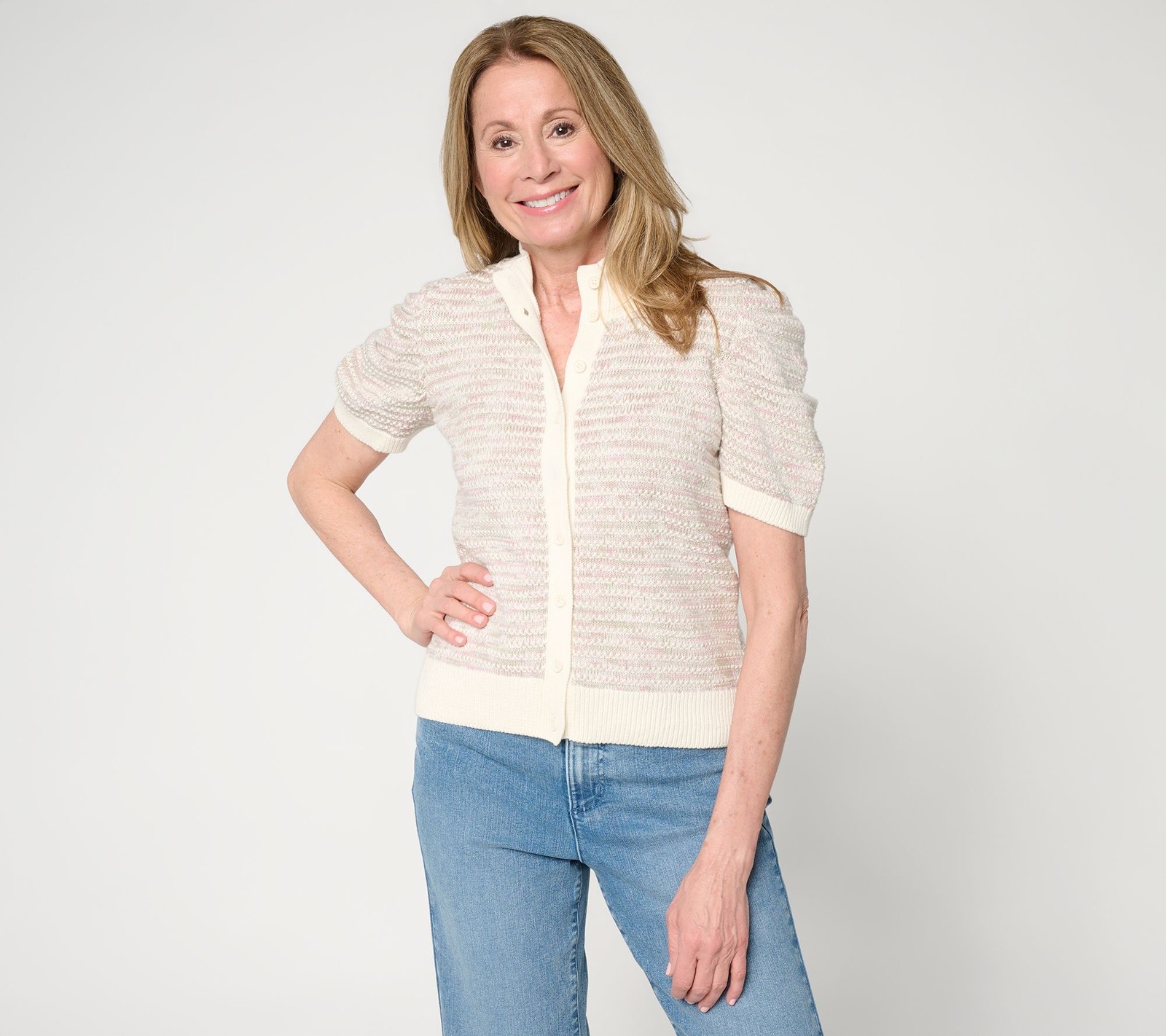 Me by Jennie Garth Multicolor Space Dyed Cardigan Natural Multi L New