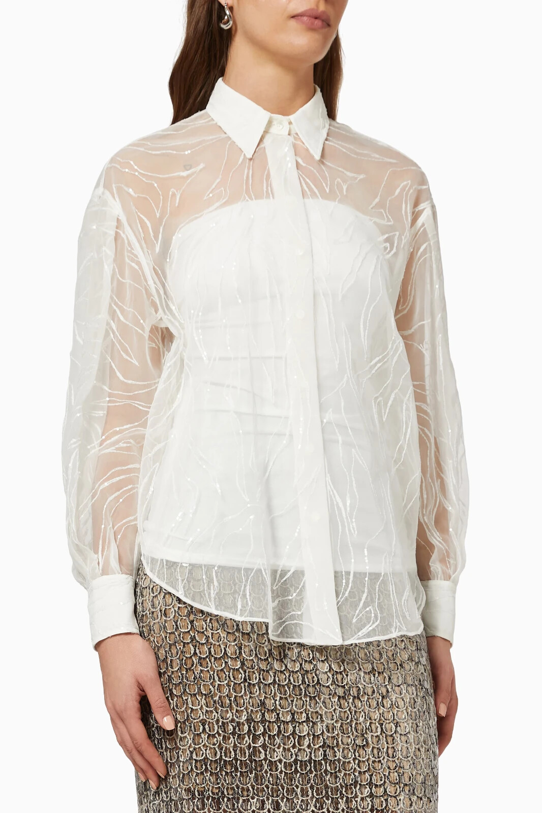 Brunello Cucinelli Dazzling Exotic Embroidery Shirt in Crispy Silk Size:XL NWT
