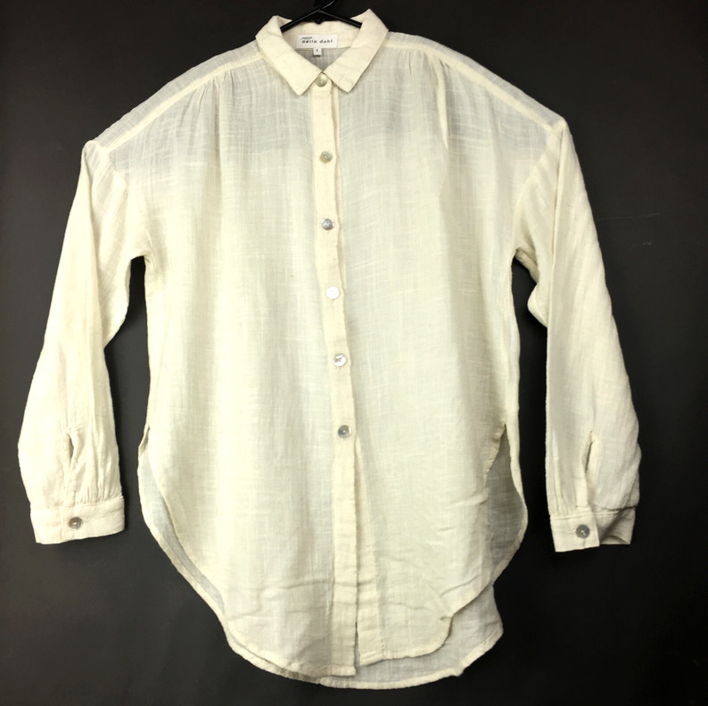 Bella Dahl Shirt Womens Small S Beige Cotton Viscose Linen Button Up Gauze USA