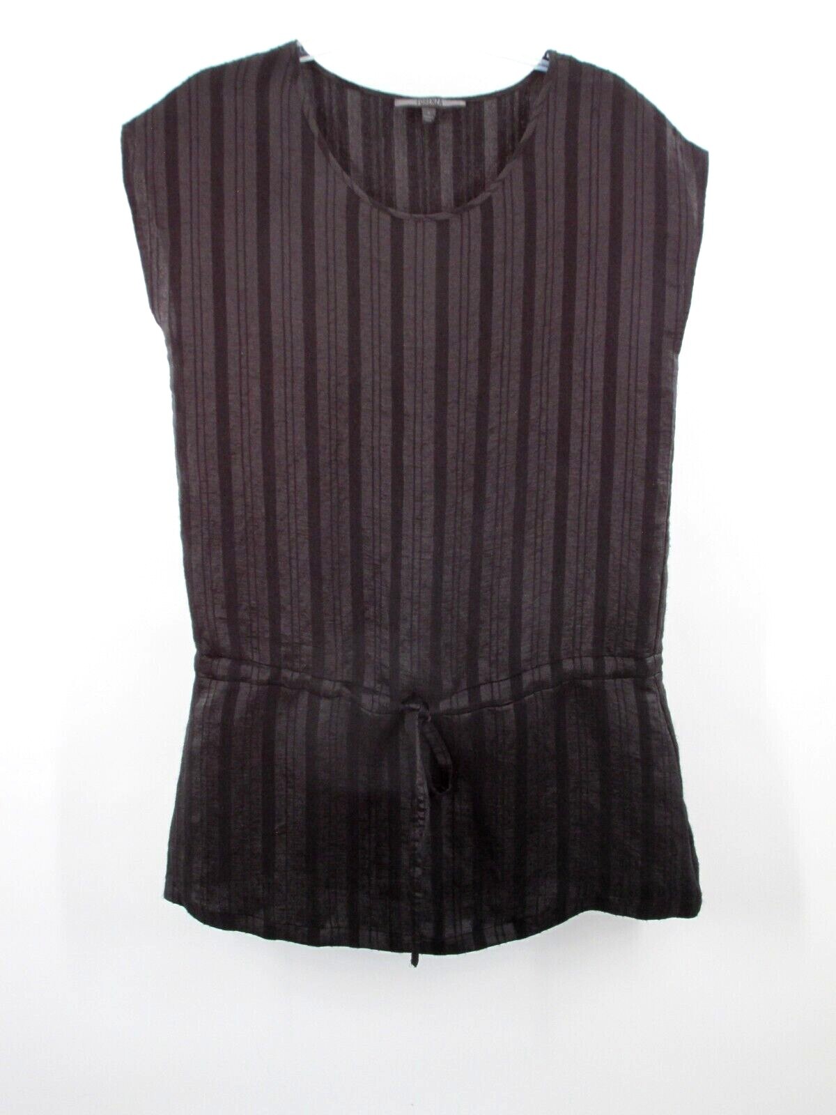 FORENZA Tunic Blouse Top Women Small Black Striped Sleeveless Drawstring Silky