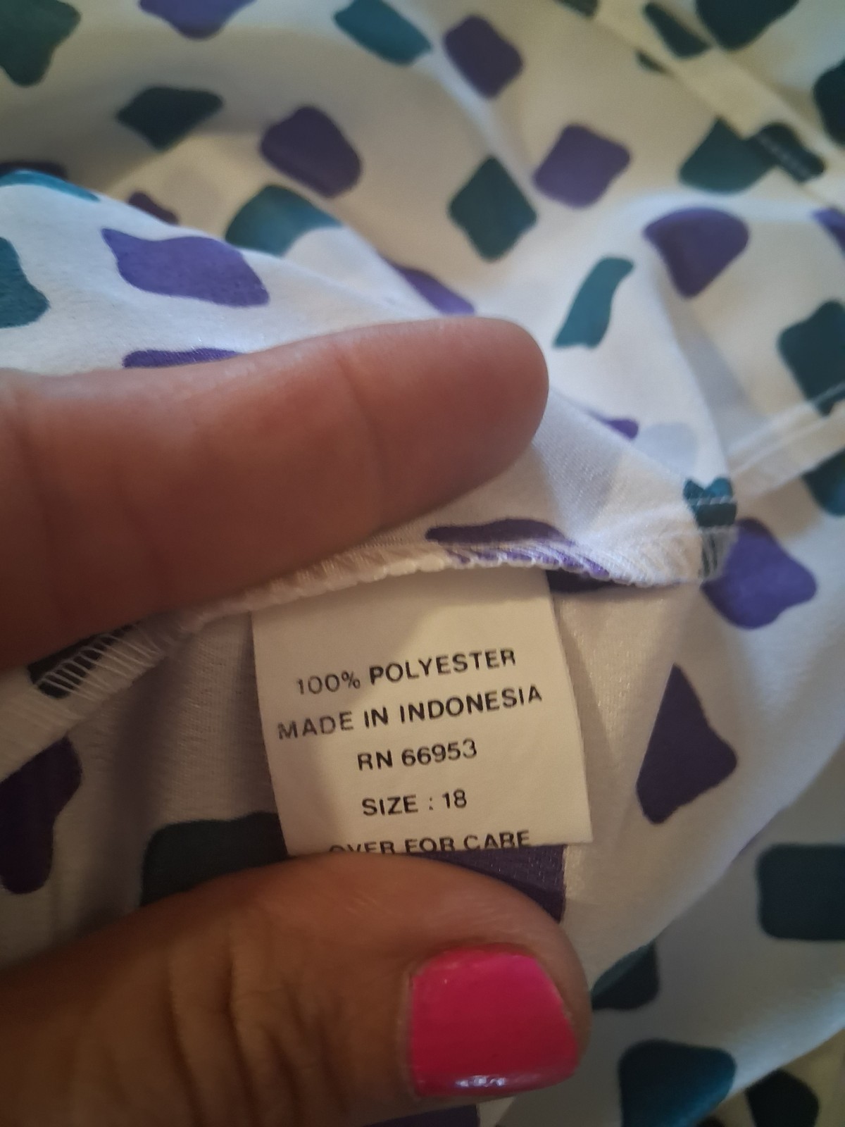 Vintage Leslie Fay Womens Off White Purple And Green Square Print Blouse Size 18